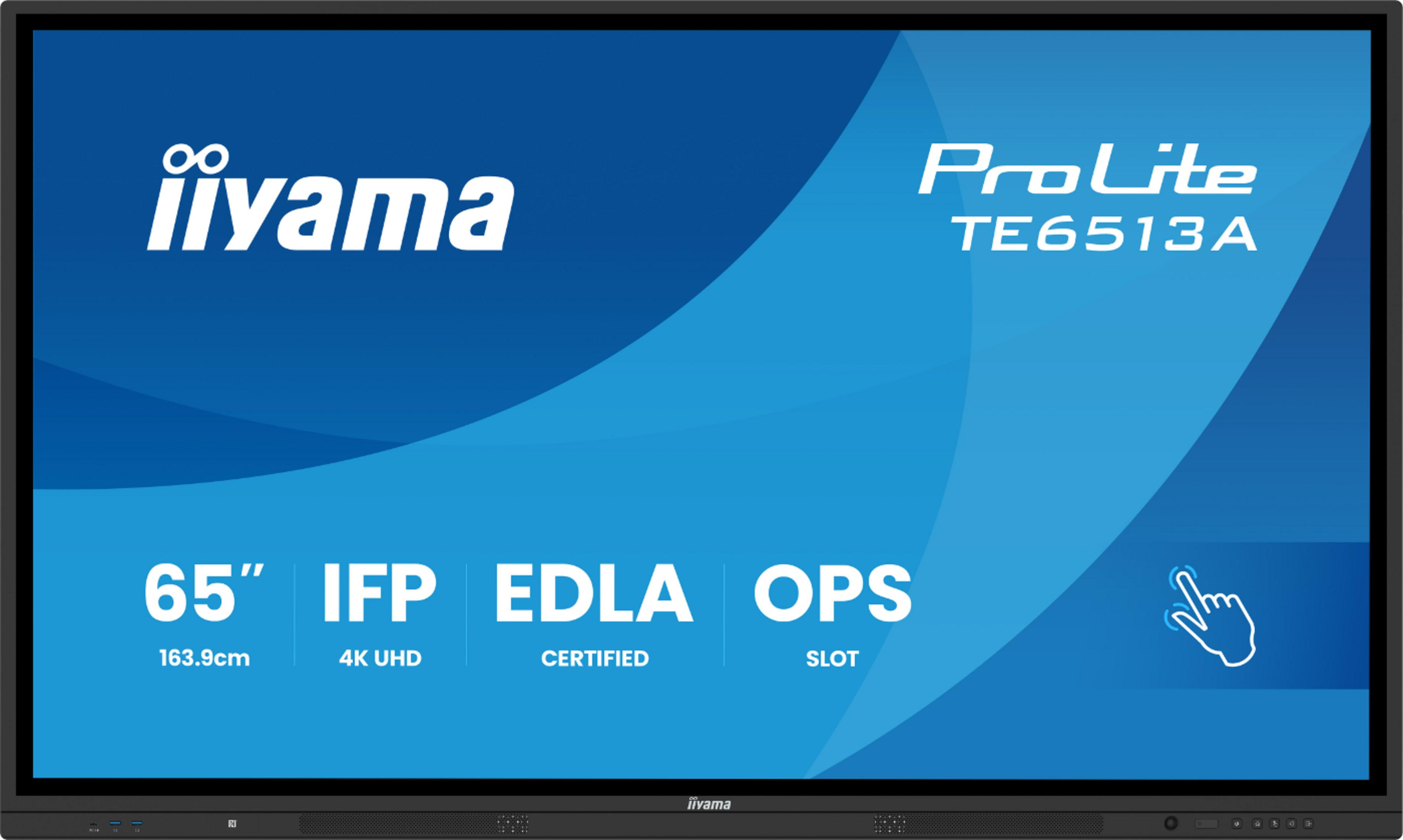 Wyświetlacz IFP 65" z rozdzielczością 4K UHD, certyfikatem EDLA i gniazdem OPS.