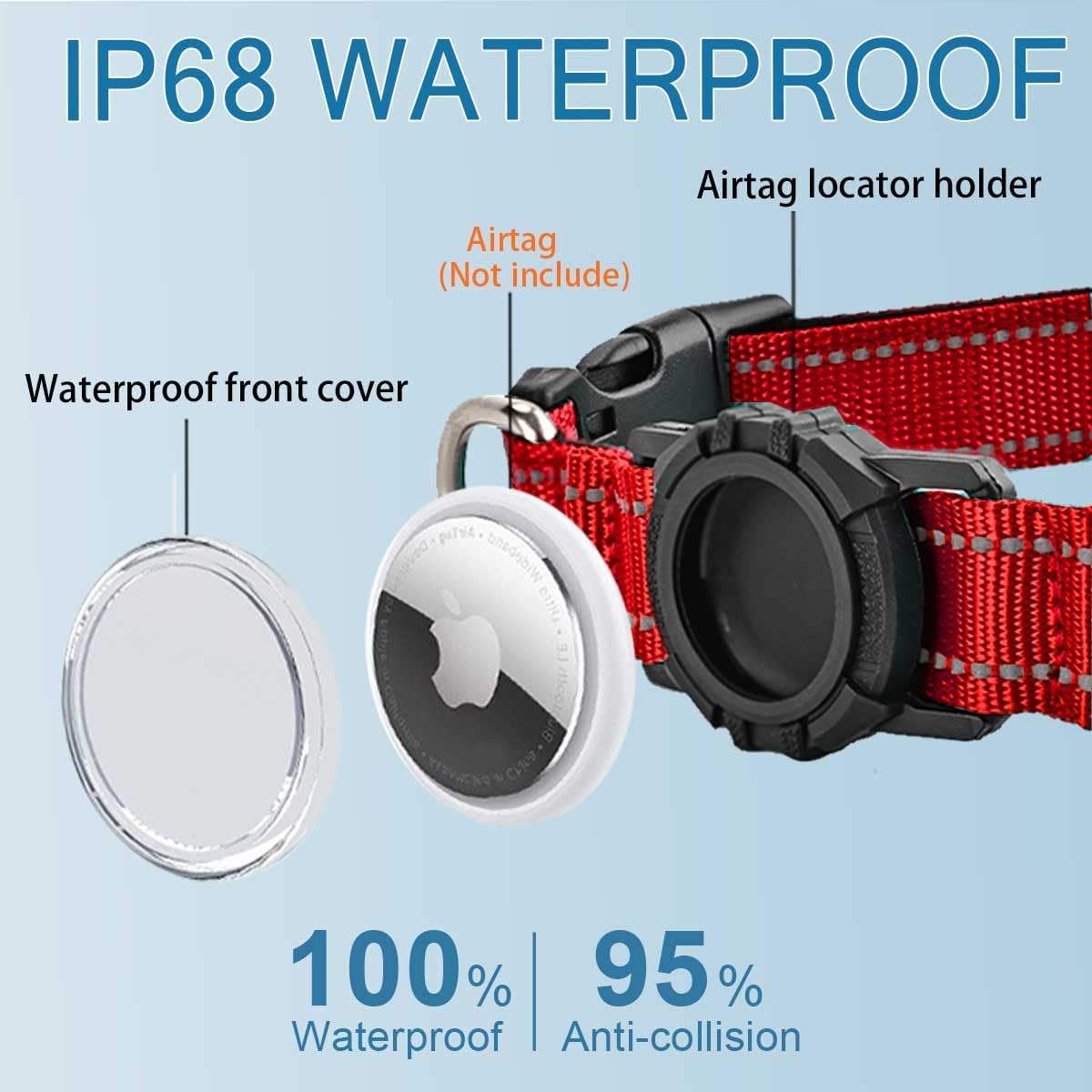 IP68 wasserdichte AirTag-Halterung für Halsbänder, 100 % wasserdicht, 95 % stoßfest.