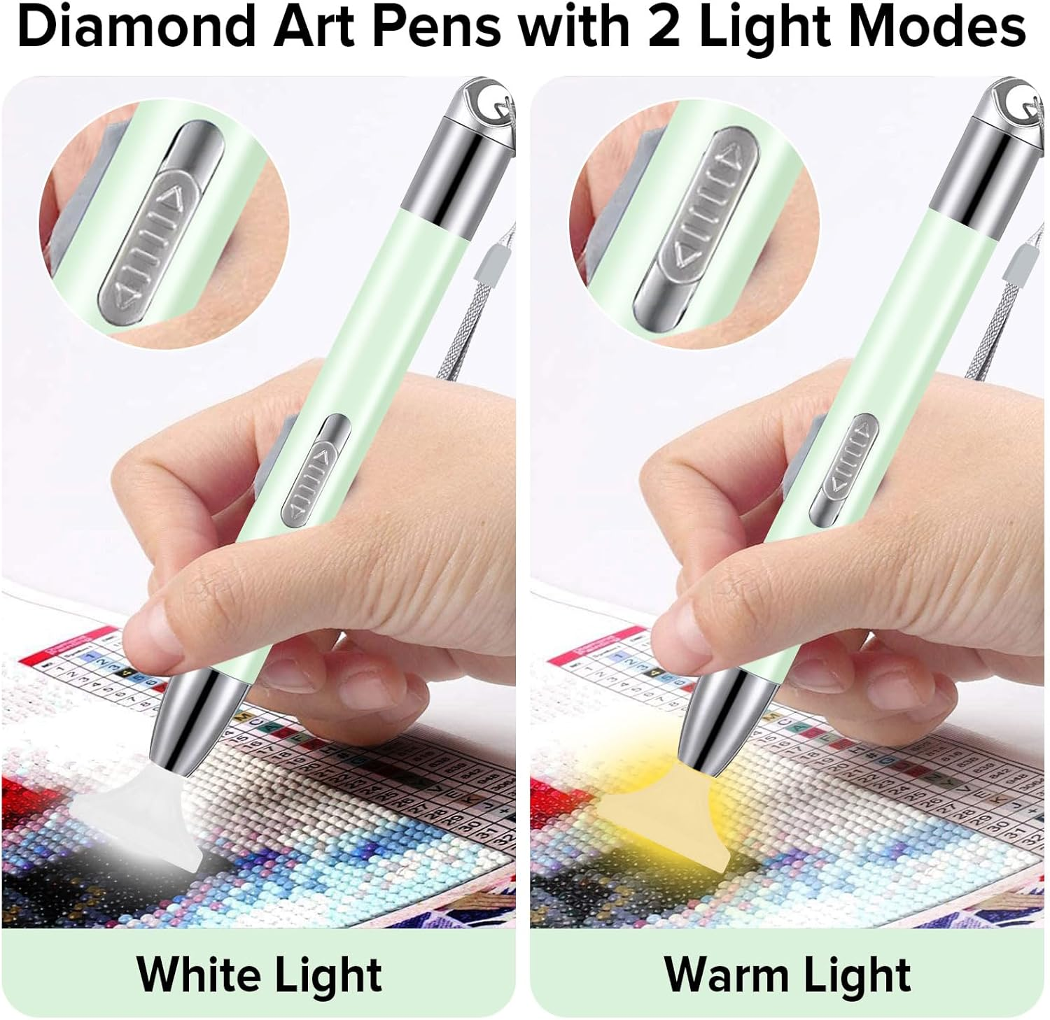 Diamant-Kunststift mit Weißlicht- und Warmlichtmodi.