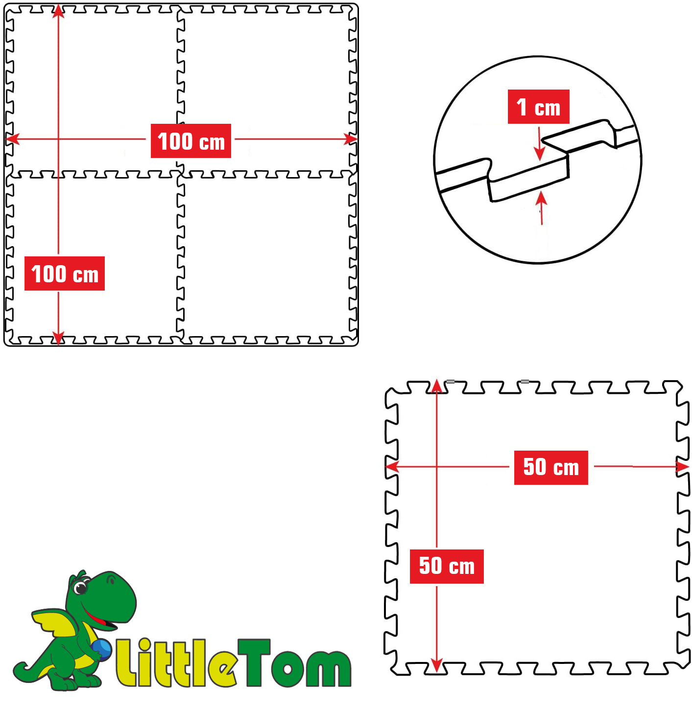 Puzzlematten: 100x100cm, 50x50cm, 1cm dick. Logo mit Drache.