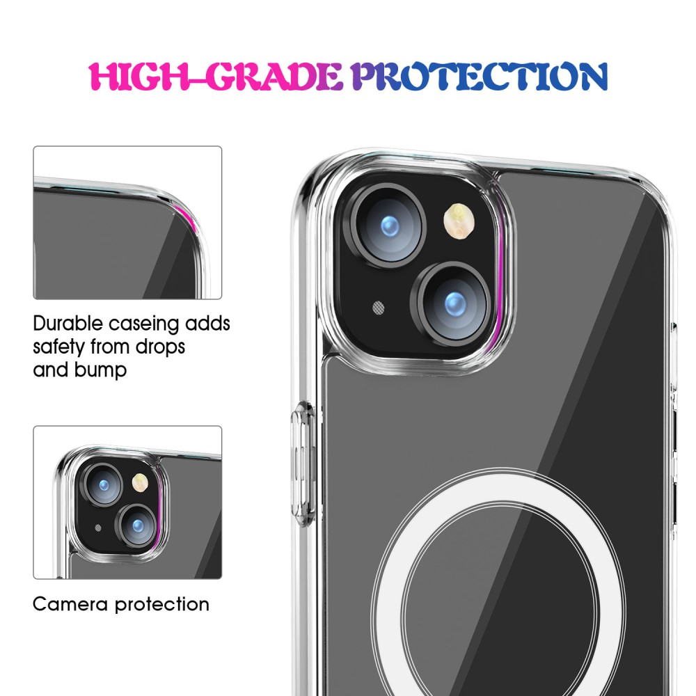 Custodia trasparente per telefono con protezione fotocamera e anello magnetico.