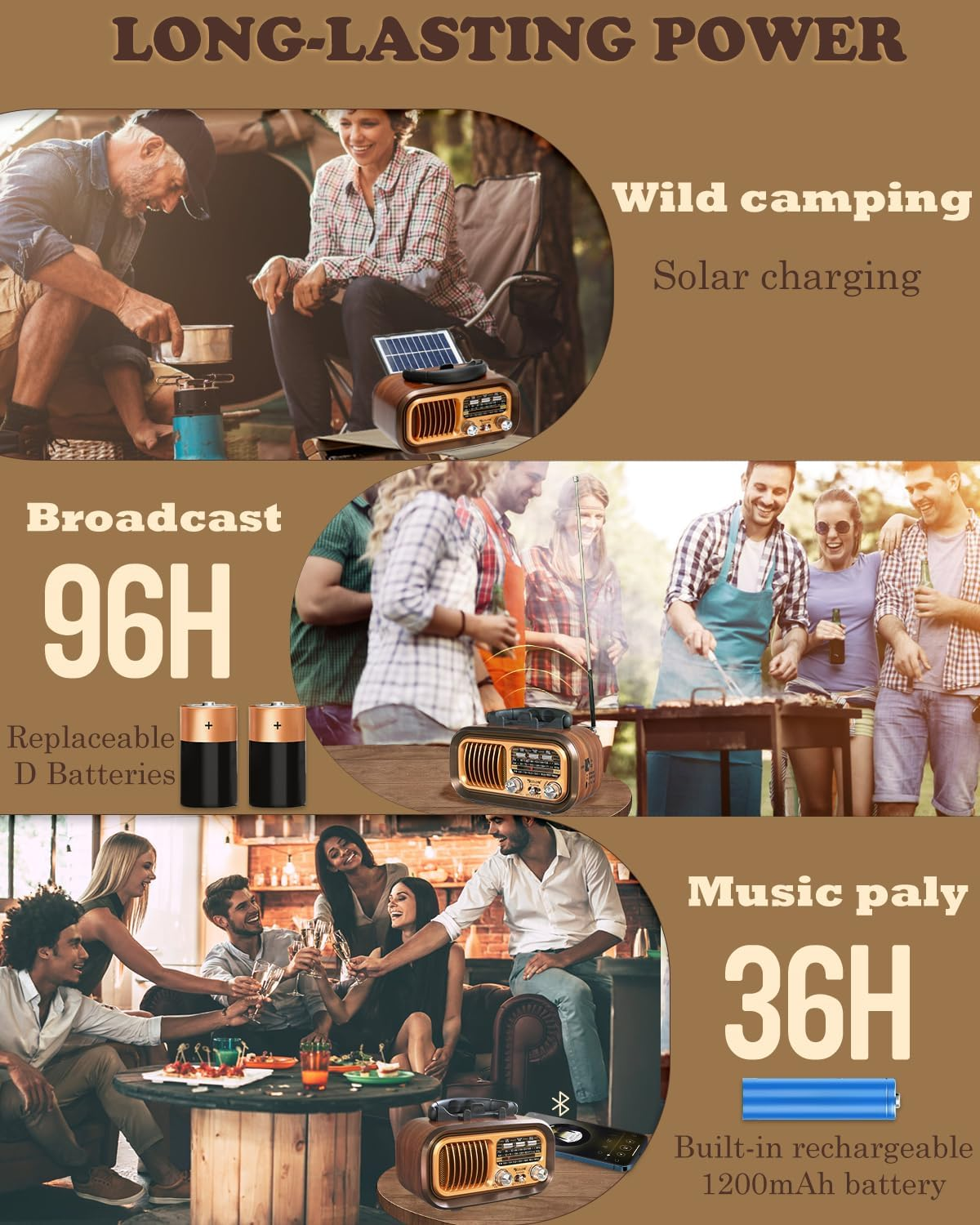 Menschen beim Camping, Grillen und Feiern mit einem Radio.