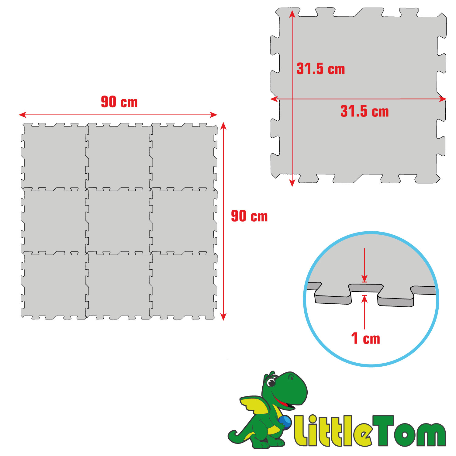 Graue Puzzlematten: 9x 31,5cm Einzelteile ergeben 90x90cm. Dicke 1cm.