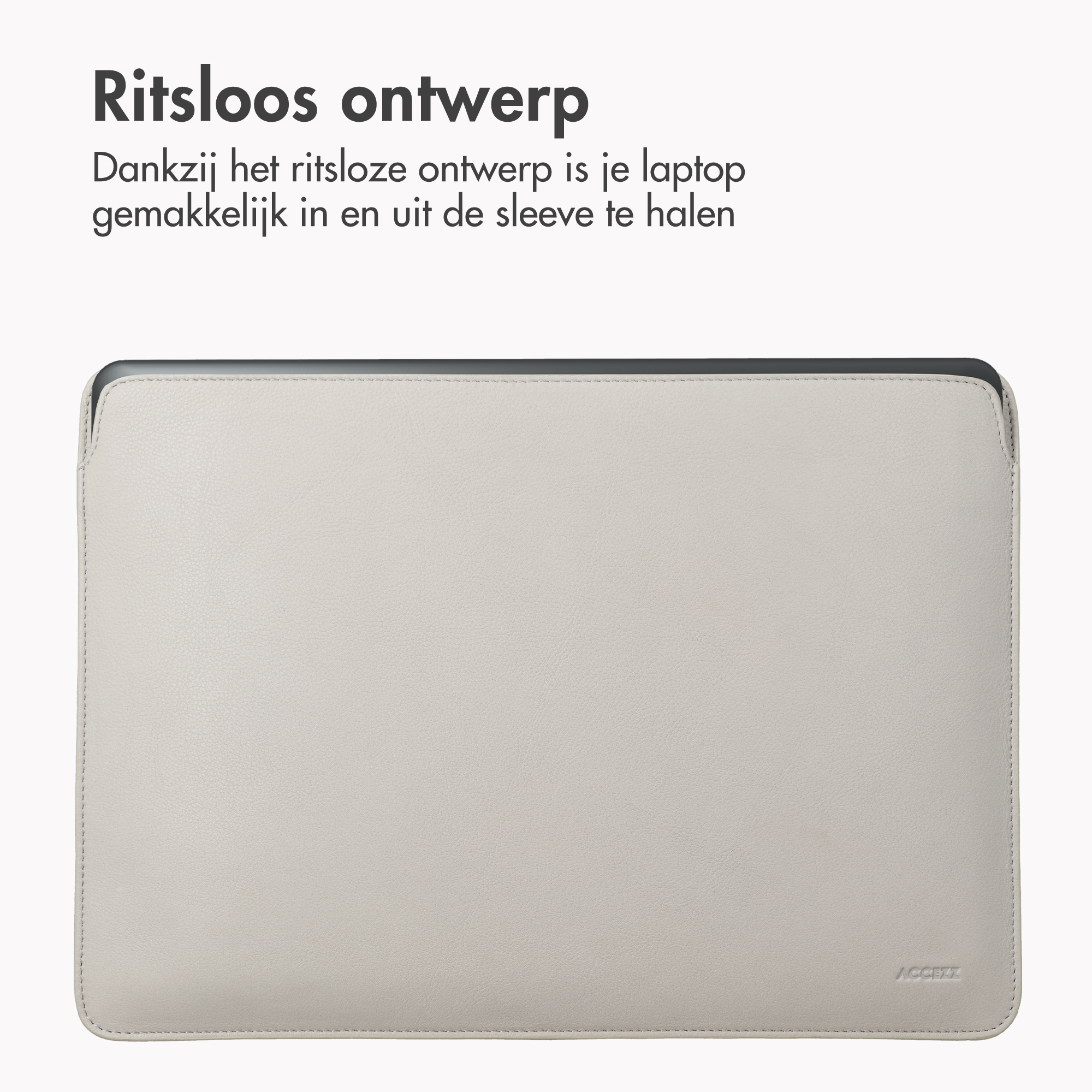 Grijze laptop sleeve zonder rits met logo rechtsonder.