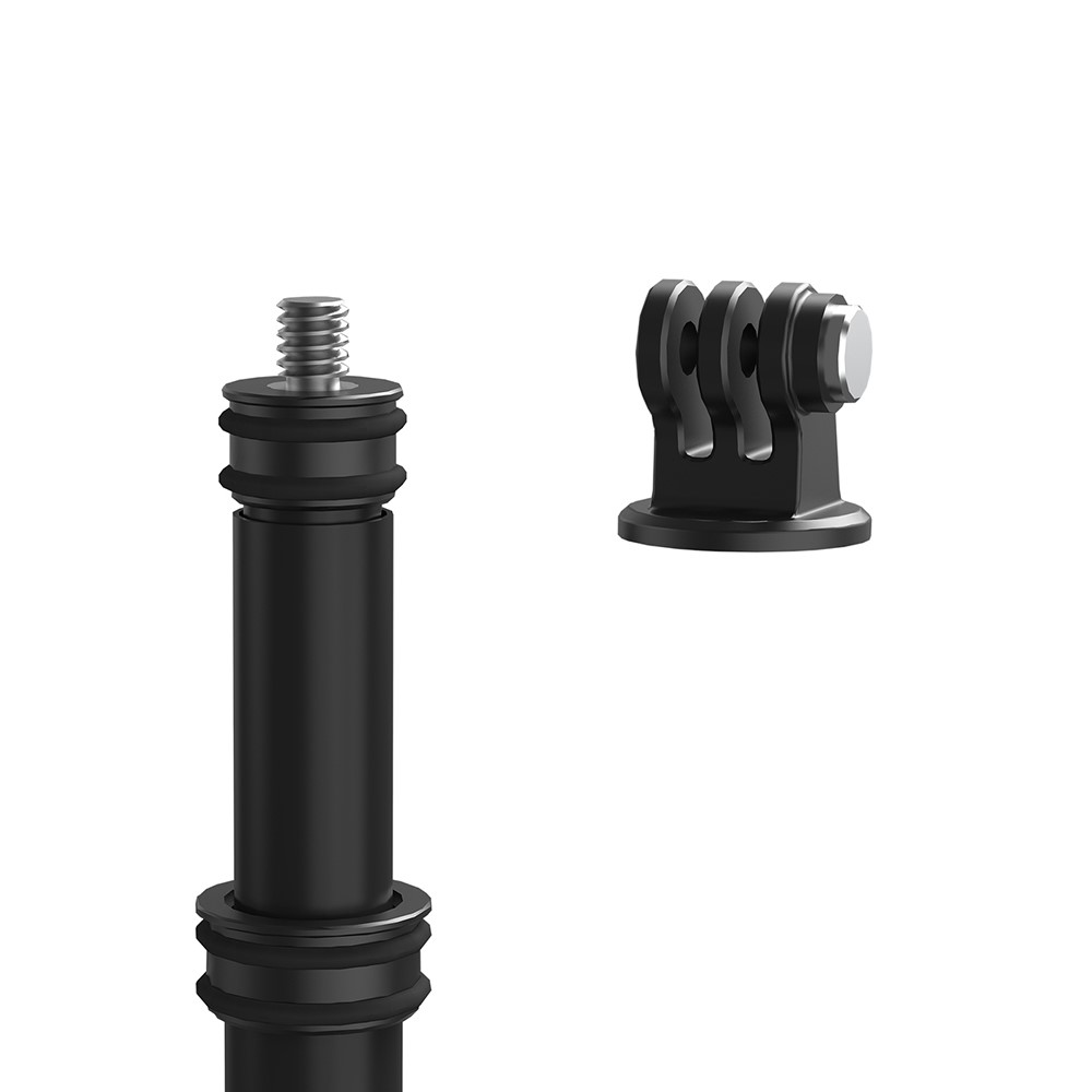 Ein schwarzer Stativadapter und ein schwarzer Gewindeadapter auf weißem Hintergrund.