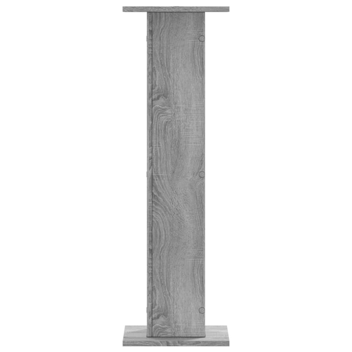 Ein graues Holzregal mit rechteckiger Grundform und schmaler vertikaler Säule.