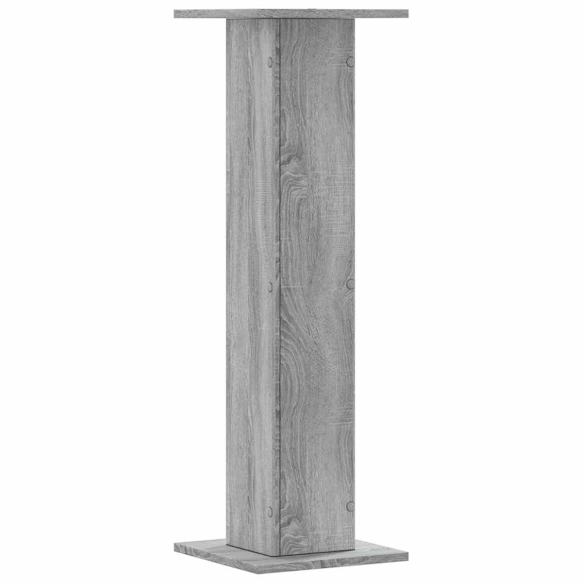 Ein grauer Holzsockel mit vertikaler Maserung und einer oberen Ablage.