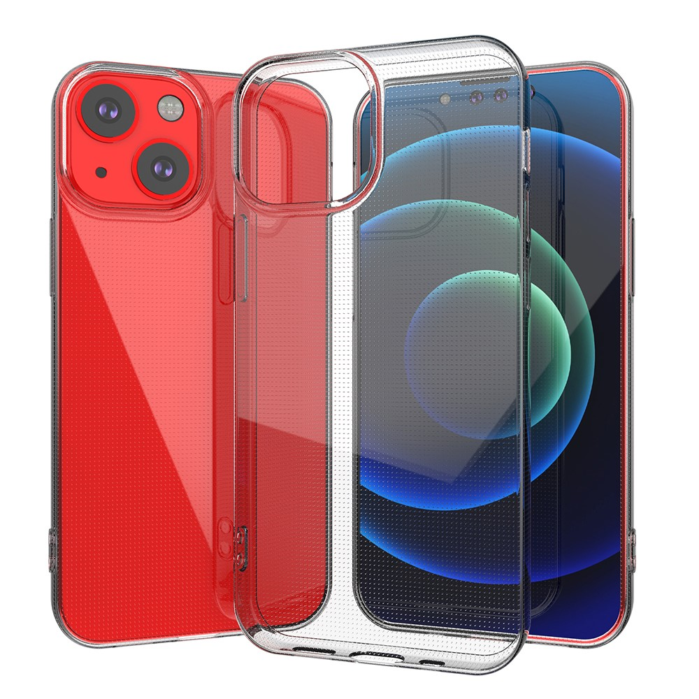 Rote und transparente Handyhüllen, eine mit Kamera, die andere mit Handy.