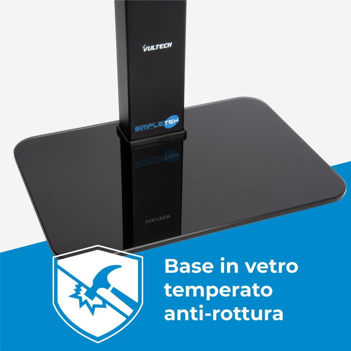 Base in vetro nera con supporto e loghi. Scudo con martello e stella.