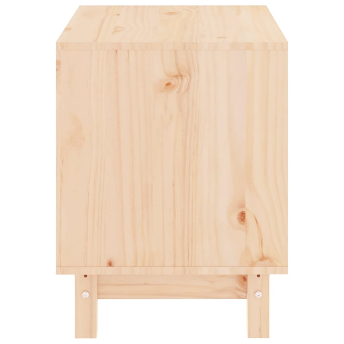 Ein hölzerner Schrank mit Beinen, von der Seite gezeigt.