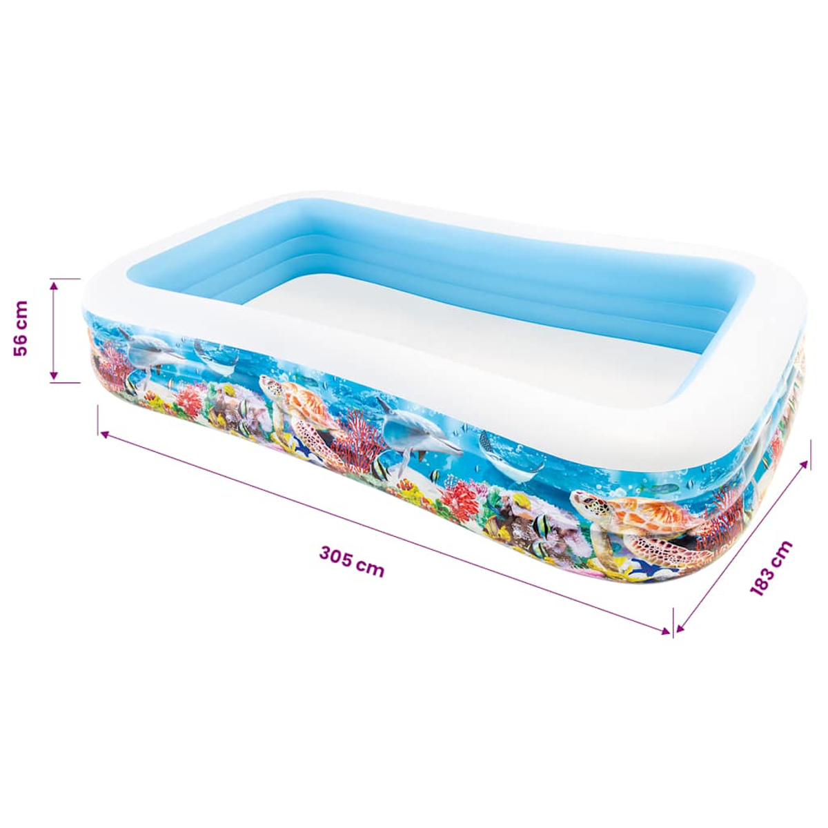 Piscina inflable con tema submarino, dimensiones: 305x183x56 cm.