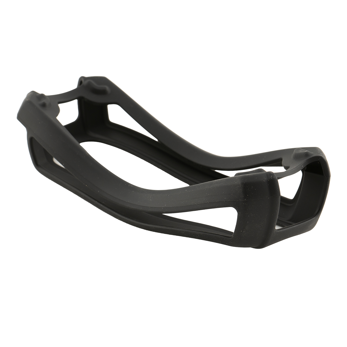 Ein schwarzer, flexibler Smartphone-Halter aus Gummi mit offenem Design.