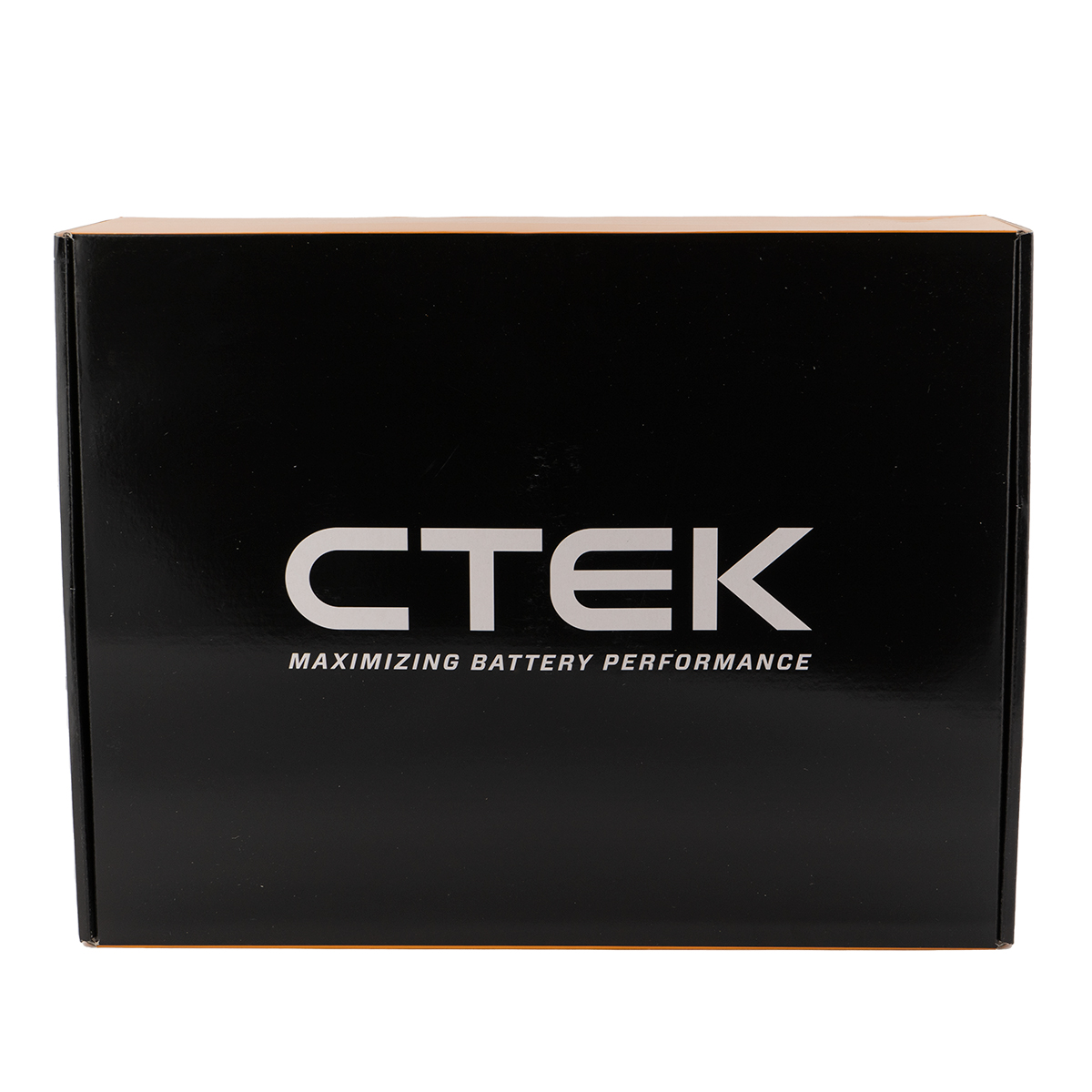 Schwarze CTEK-Box mit weißem Logo und Text, auf weißem Hintergrund.