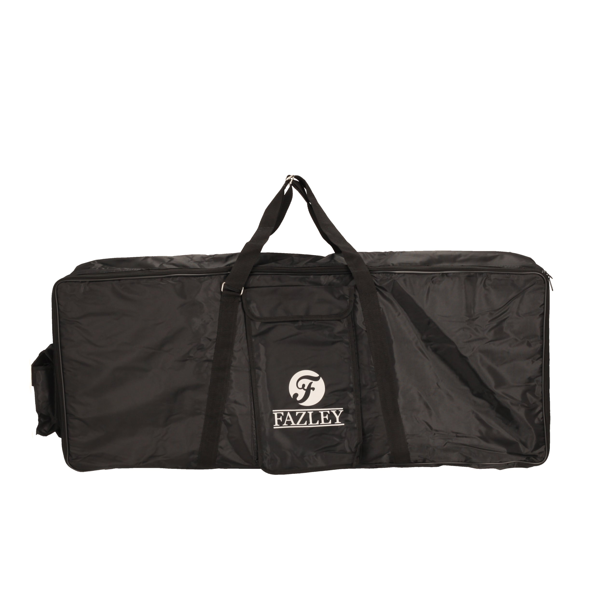 Zwarte tas met "FAZLEY" logo en handvatten.