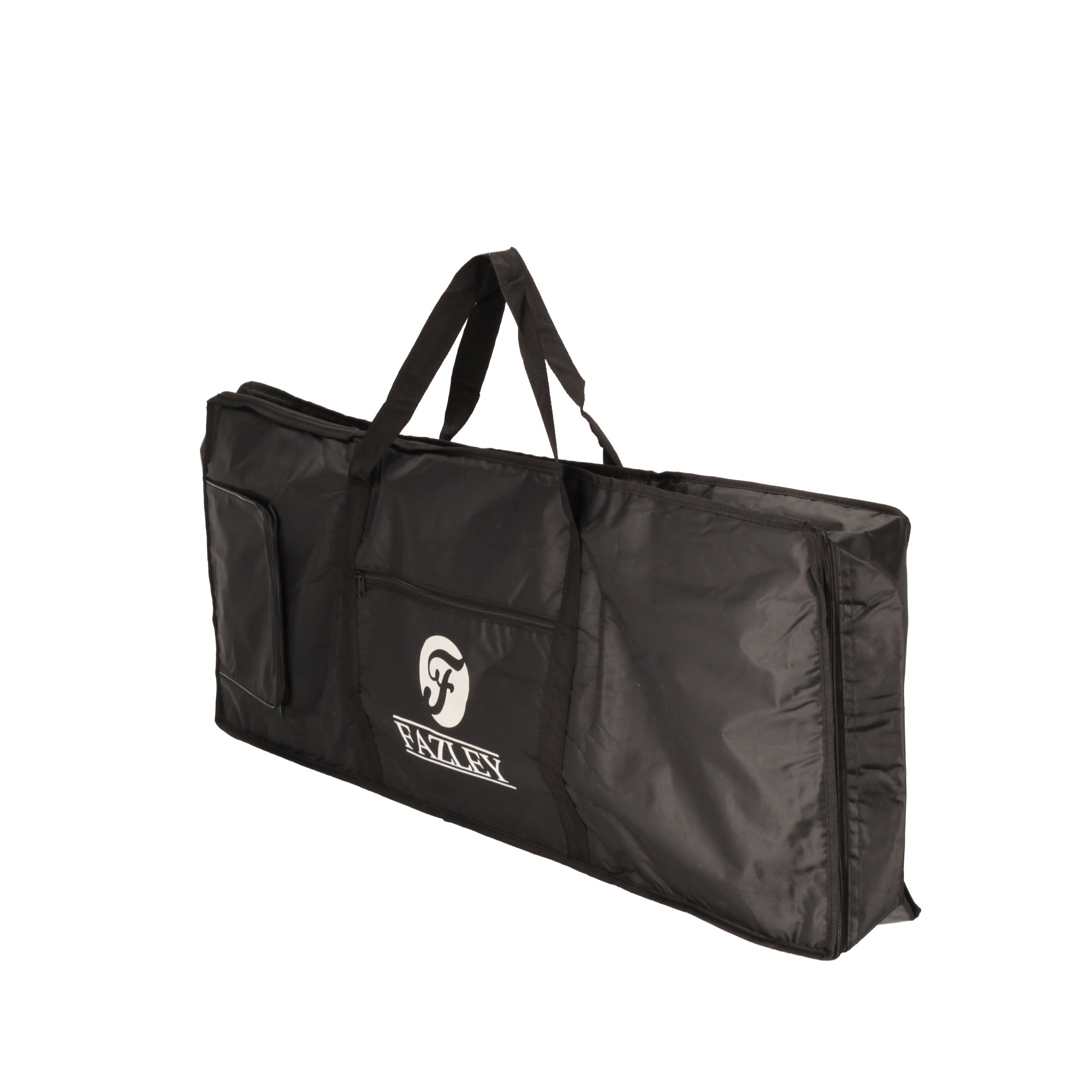 Een zwarte Fazley gigbag met twee handvatten en een voorvak. Geïsoleerd op wit.