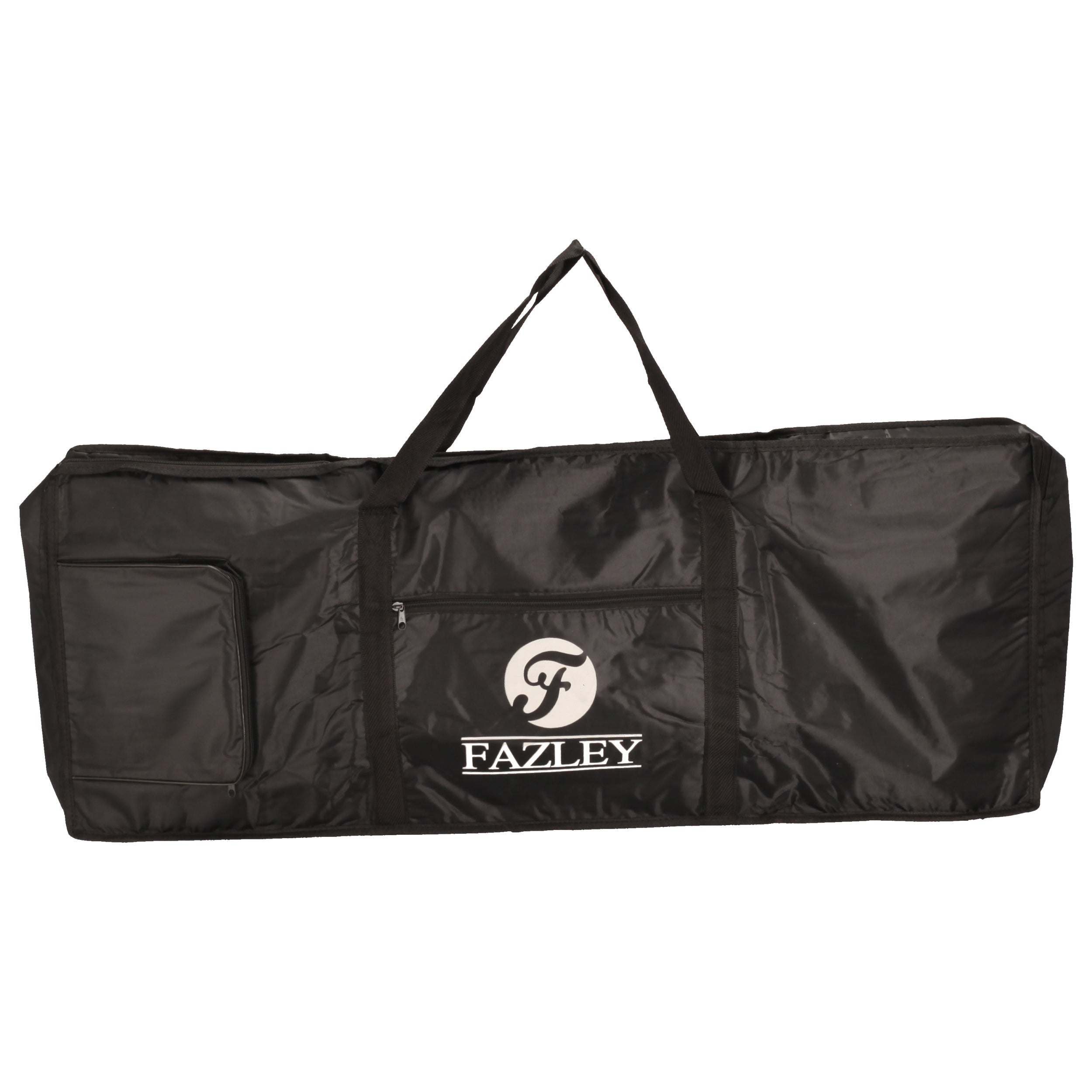 Zwarte stoffen tas met hengsels en Fazley logo. Eén buitenvak.