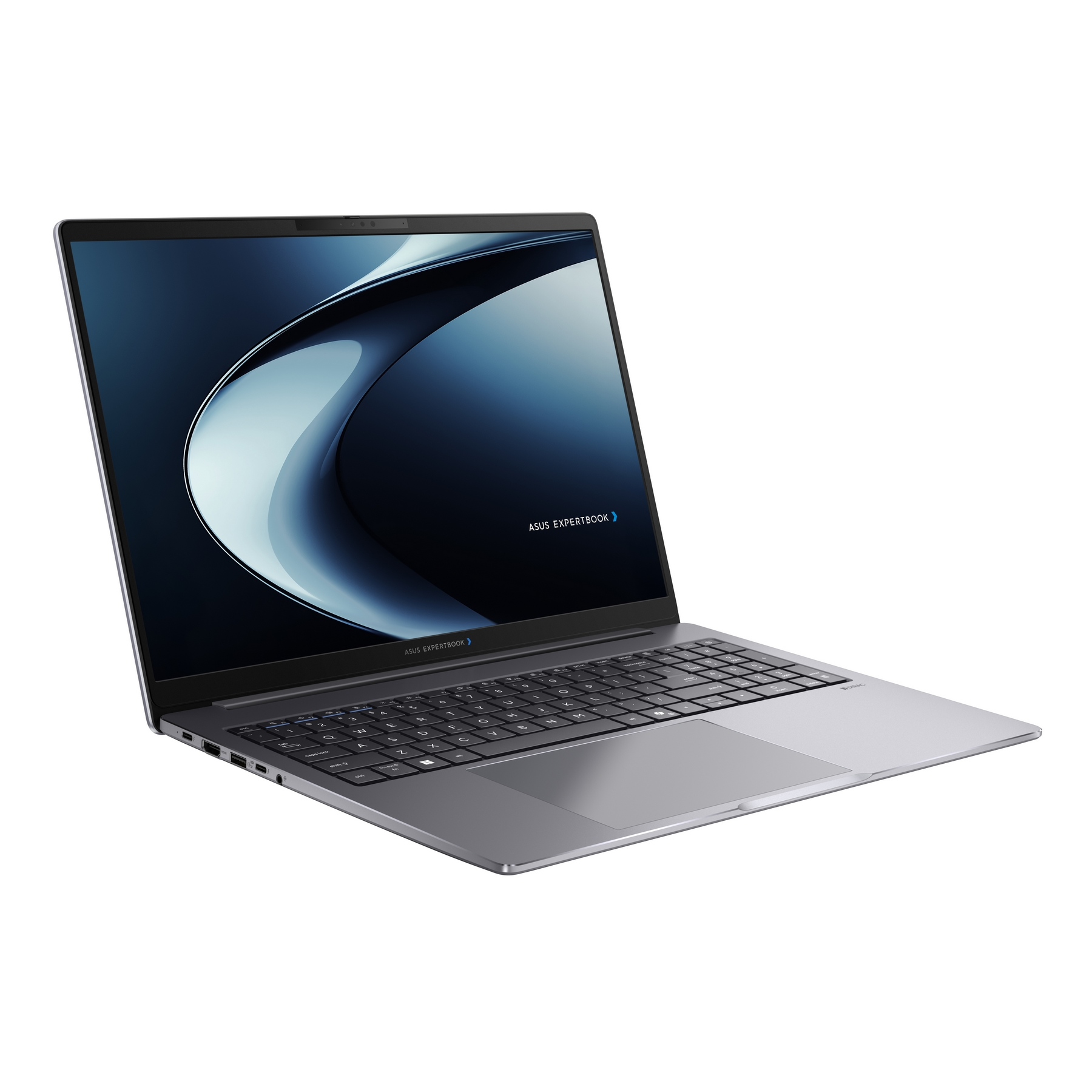 Un laptop chiuso con corpo argento e display blu.