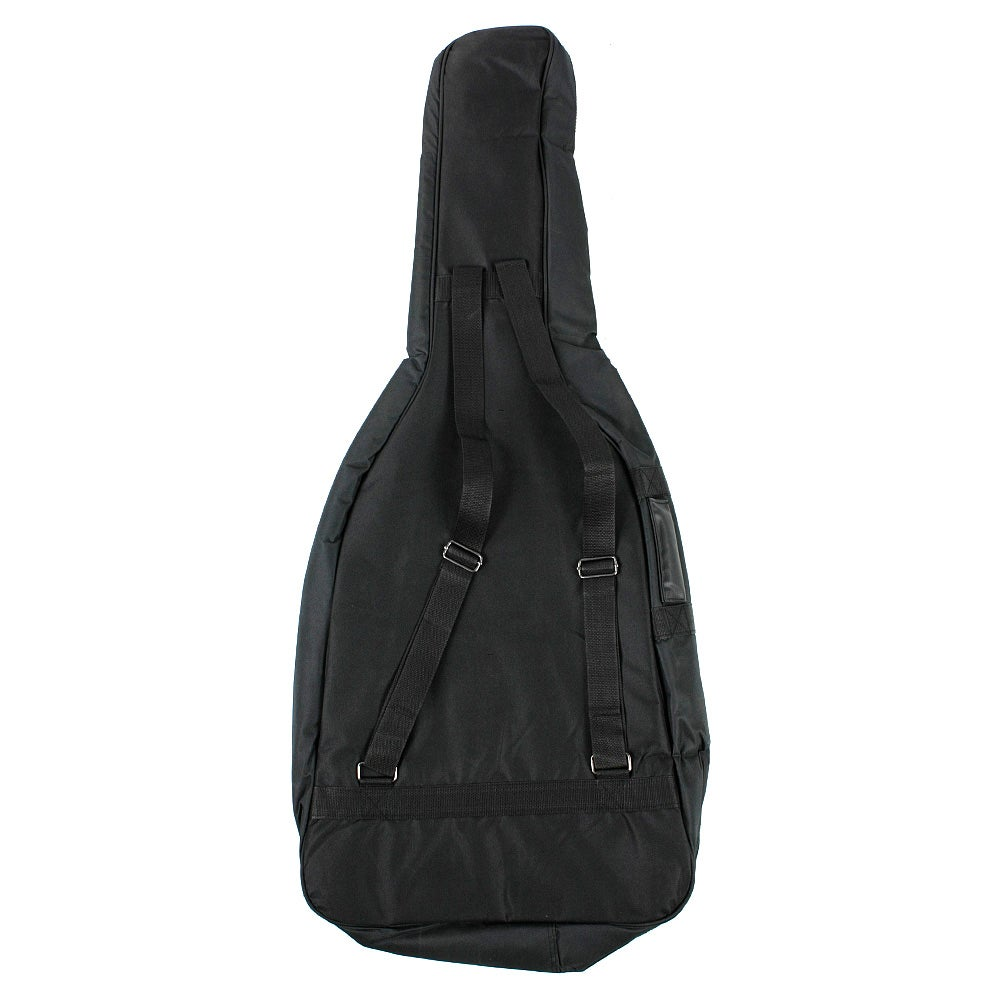 Black guitar case with straps, shown on a white background.