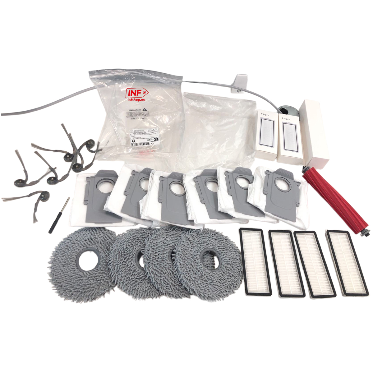 Robotstofzuiger accessoires: borstels, filters, dweilpads en stofzakken.
