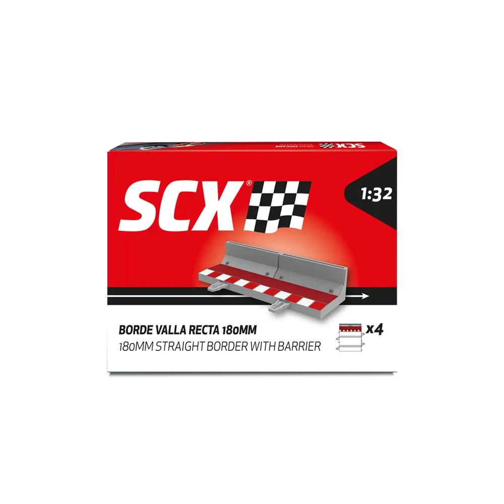 Borde recto SCX 1:32 de 180mm con barrera roja y blanca.