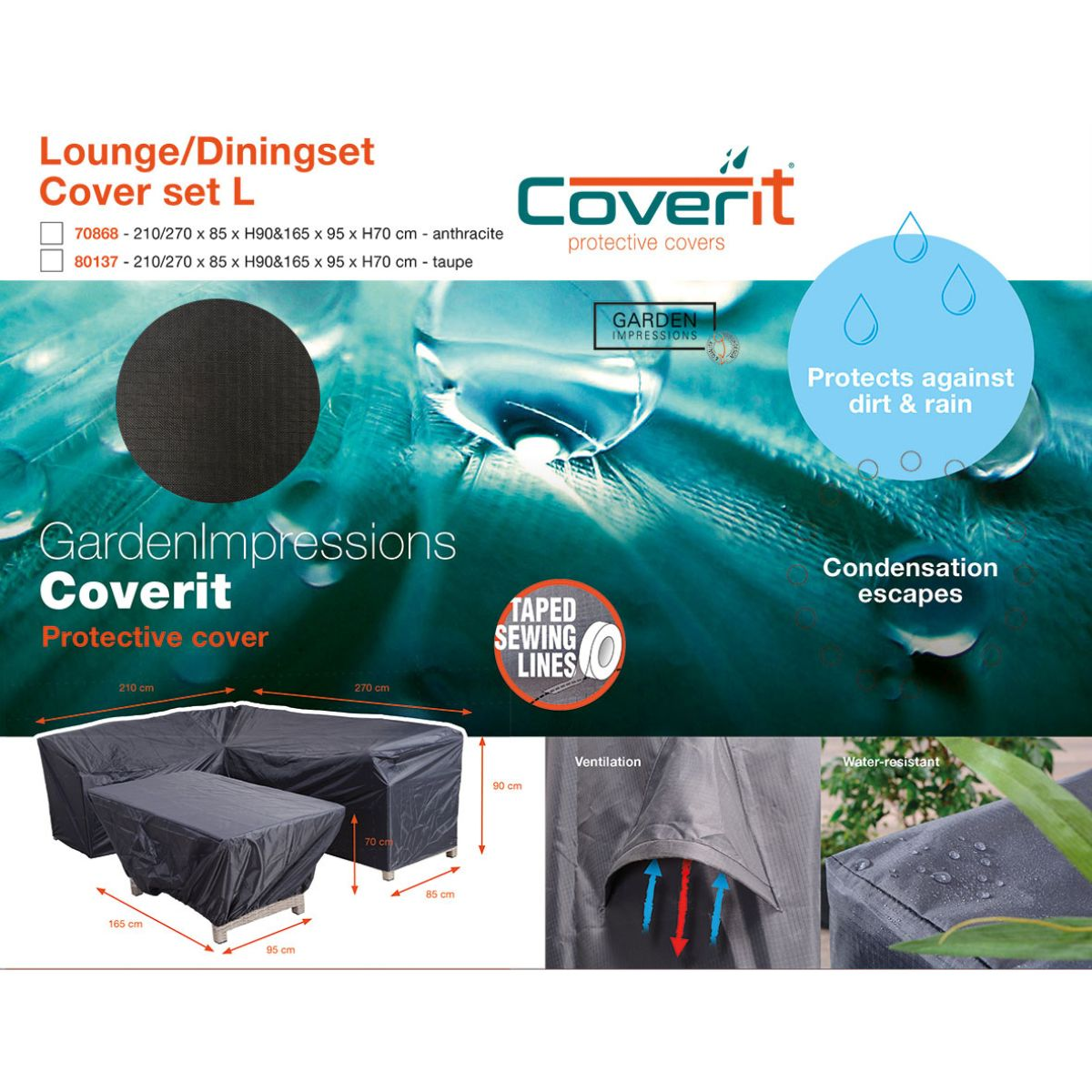 Housse Coverit L pour salon/repas. Protège saleté et pluie. Ventilée.