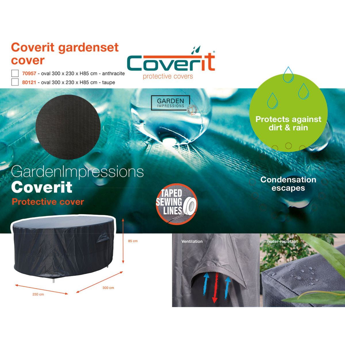 Housse de mobilier de jardin Coverit protège de la saleté et de la pluie.
