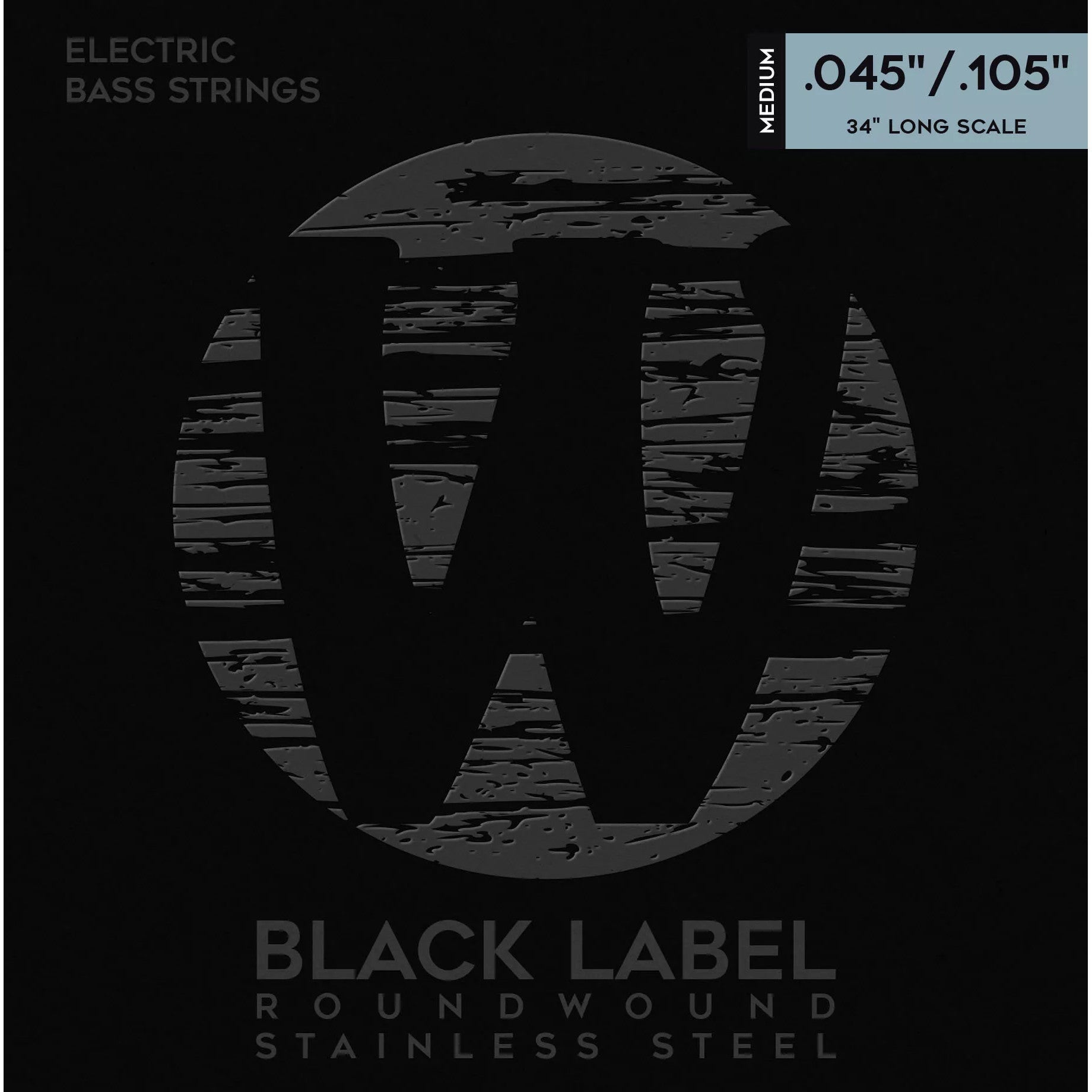 Pack zwarte basgitaarsnaren met "W"-logo, .045/.105 gauge.