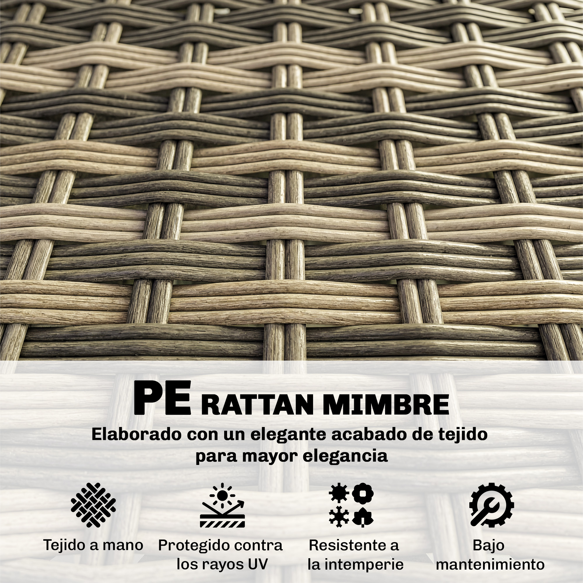 Tejido de ratán PE con un acabado elegante para mayor elegancia.