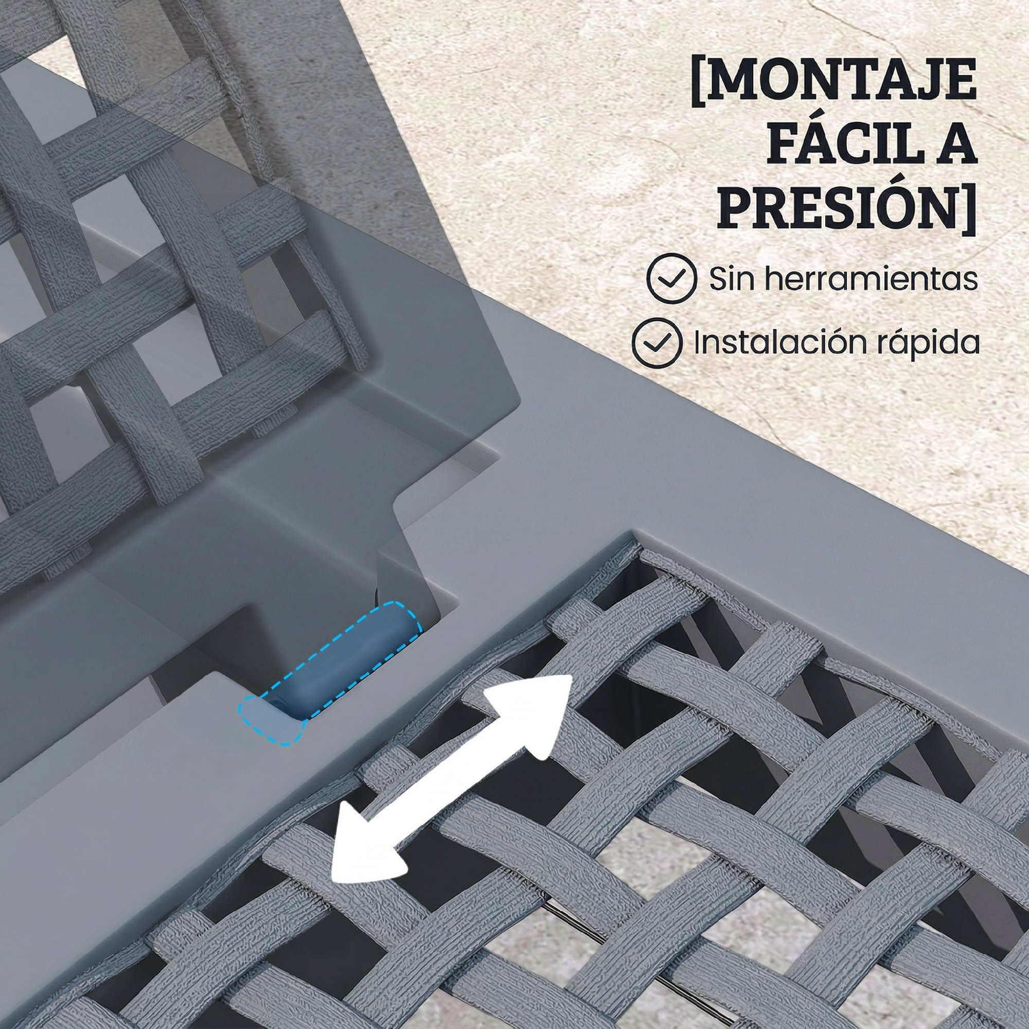 Muebles grises de montaje a presión. Fácil y rápida instalación.