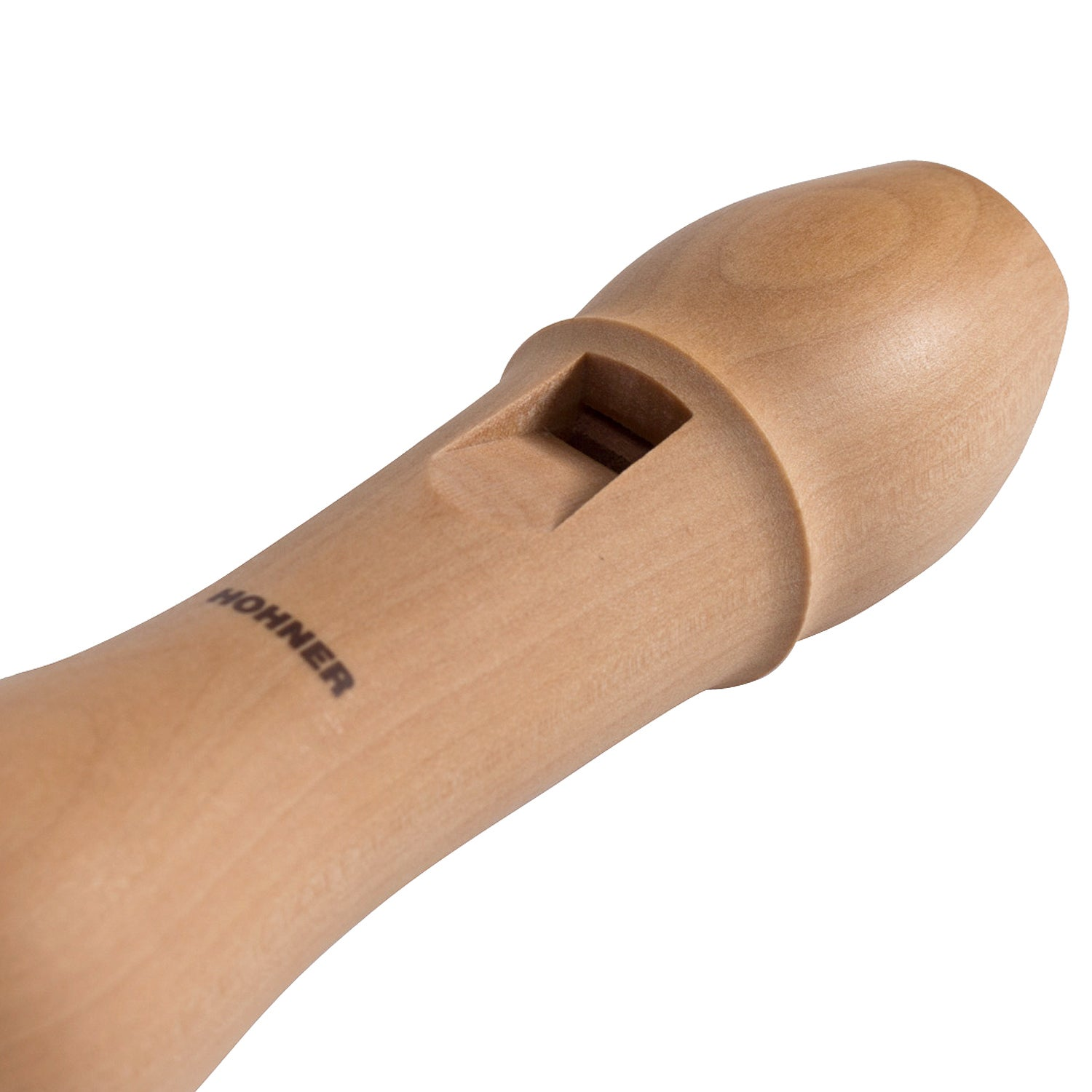 Houten blokfluit met HOHNER-logo, witte achtergrond.