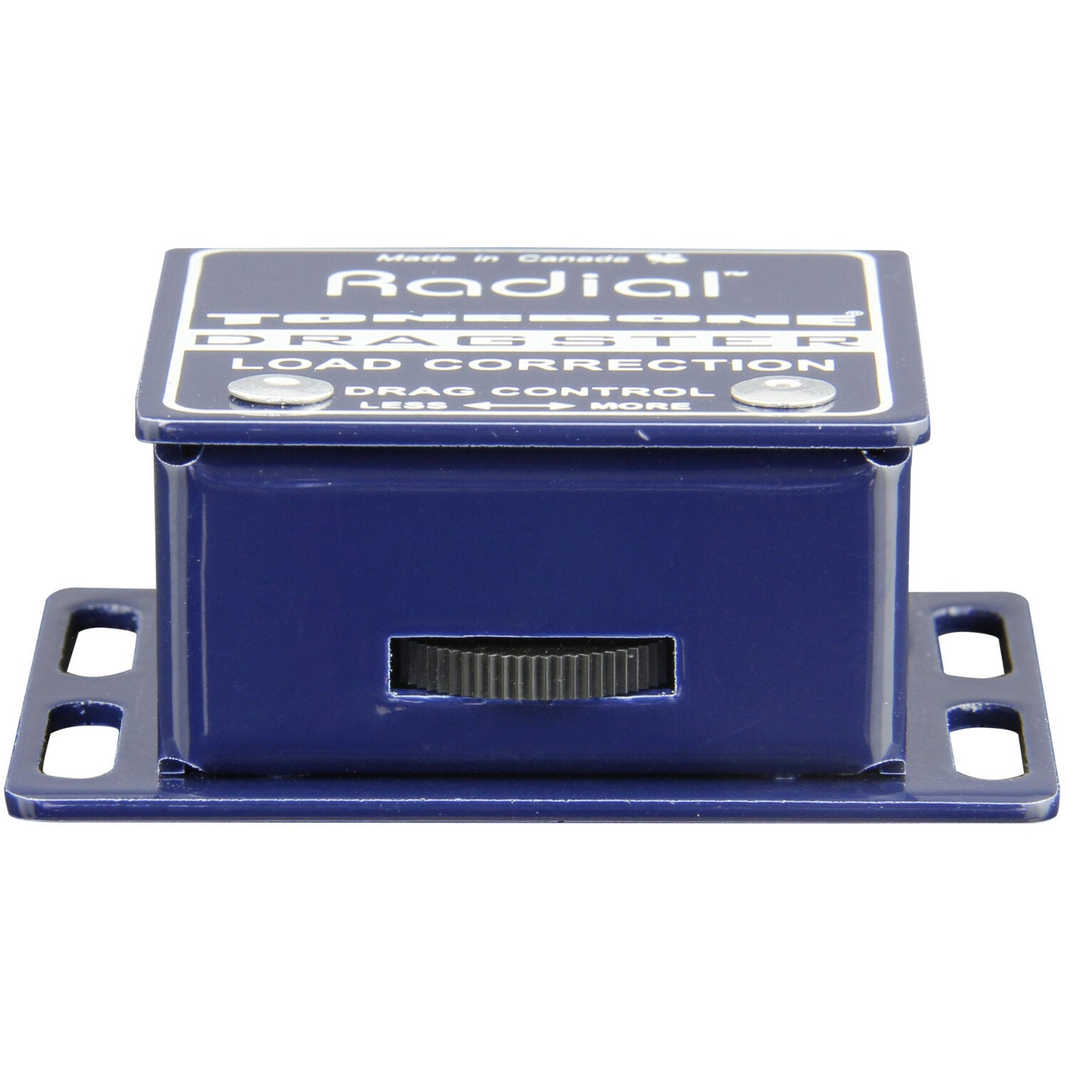 Een blauw apparaat met het label "Radial™ Load Correction" en een instelknop.