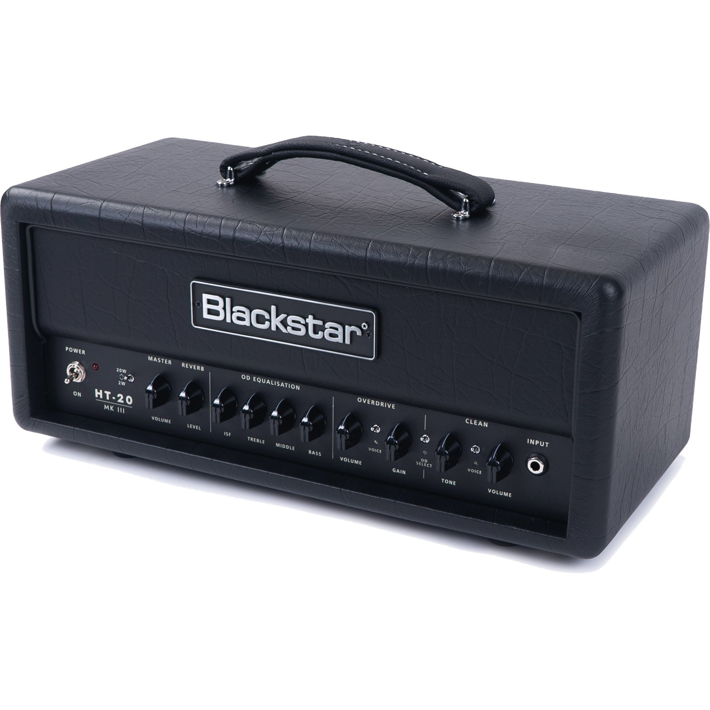 Blackstar HT-20 MK III gitaarversterker top met knoppen en ingangsaansluiting.