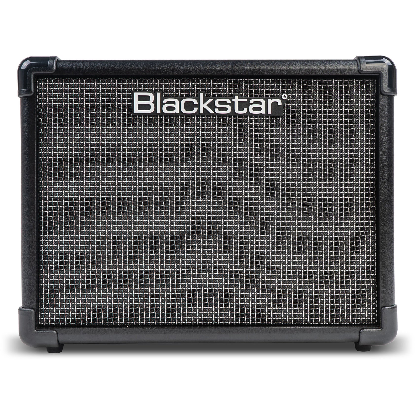 Een zwarte Blackstar gitaarversterker met een rooster aan de voorkant.