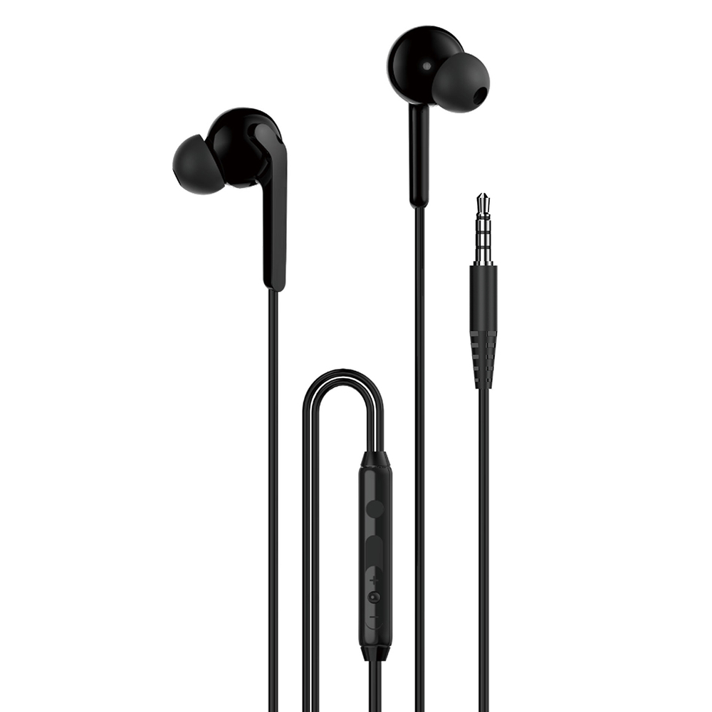 Auricolari neri con cavo e jack da 3,5 mm.