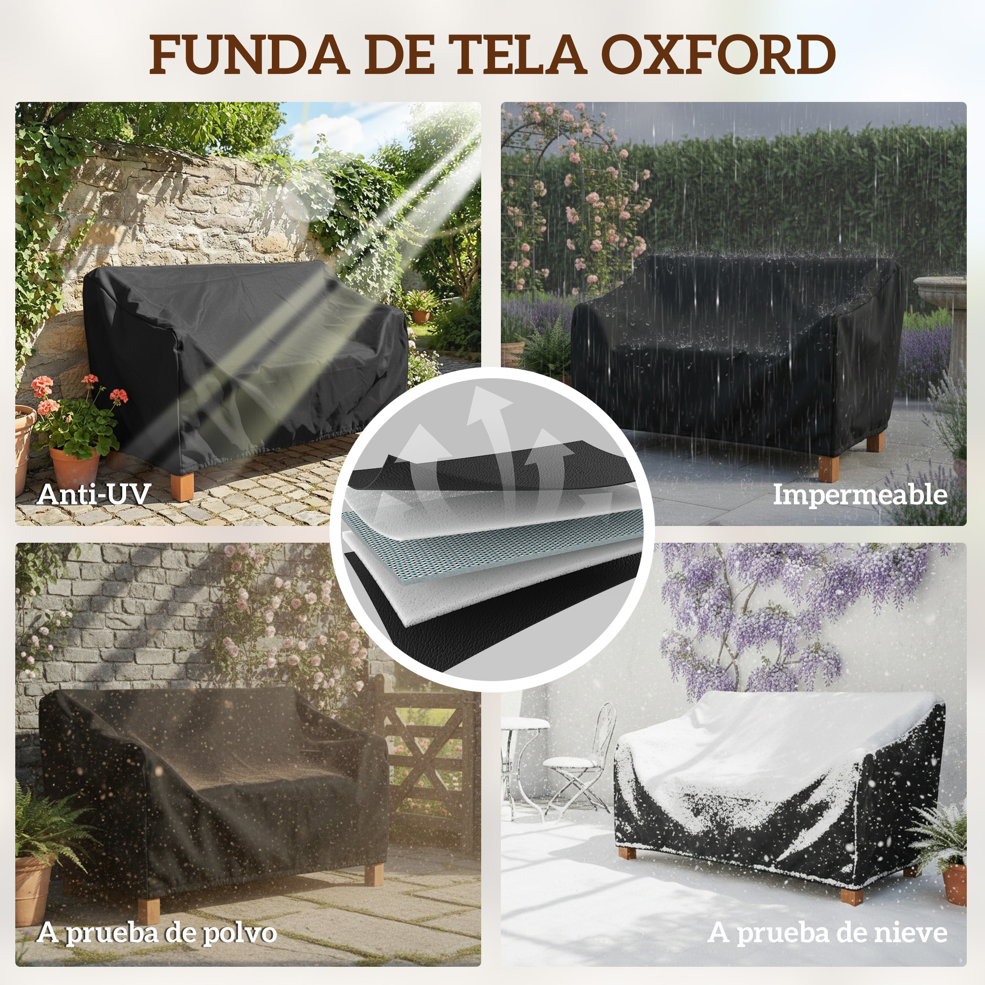Funda para muebles de exterior protege de sol, lluvia, polvo y nieve.
