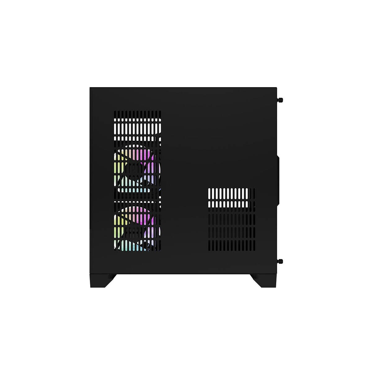 Case per computer nero con ventole RGB visibili attraverso le prese d'aria.