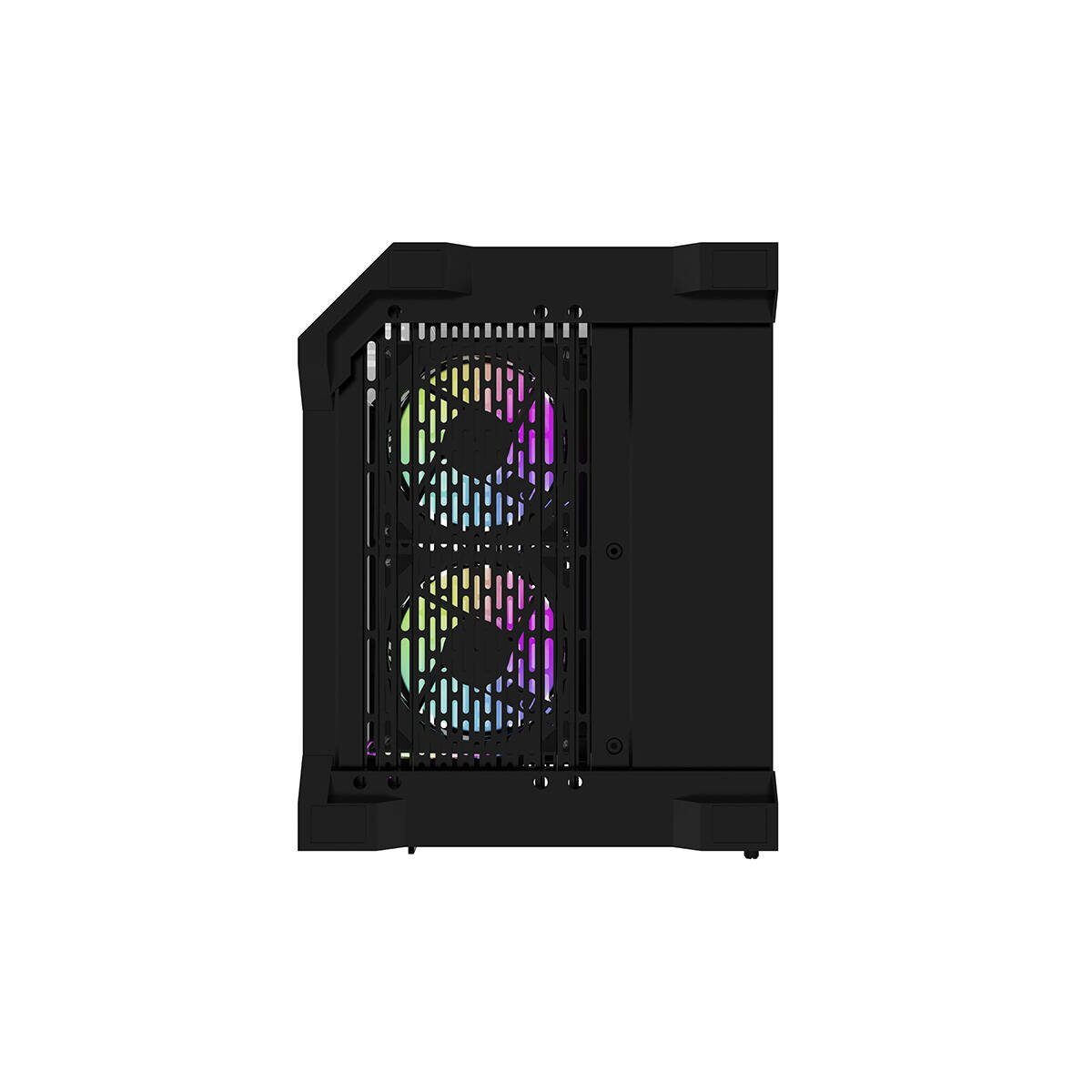 Case del computer nero con due ventole illuminate sul lato sinistro.