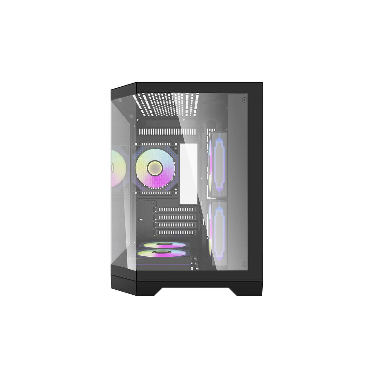 Case PC nero con frontale in vetro e ventole RGB.