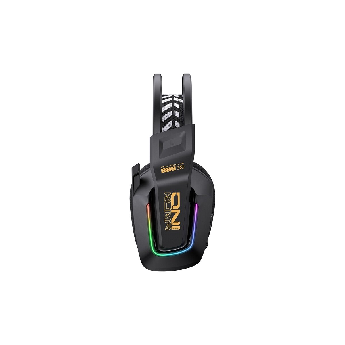 Schwarzer Gaming-Kopfhörer mit RGB-Beleuchtung und "ONI KUMA"-Logo.