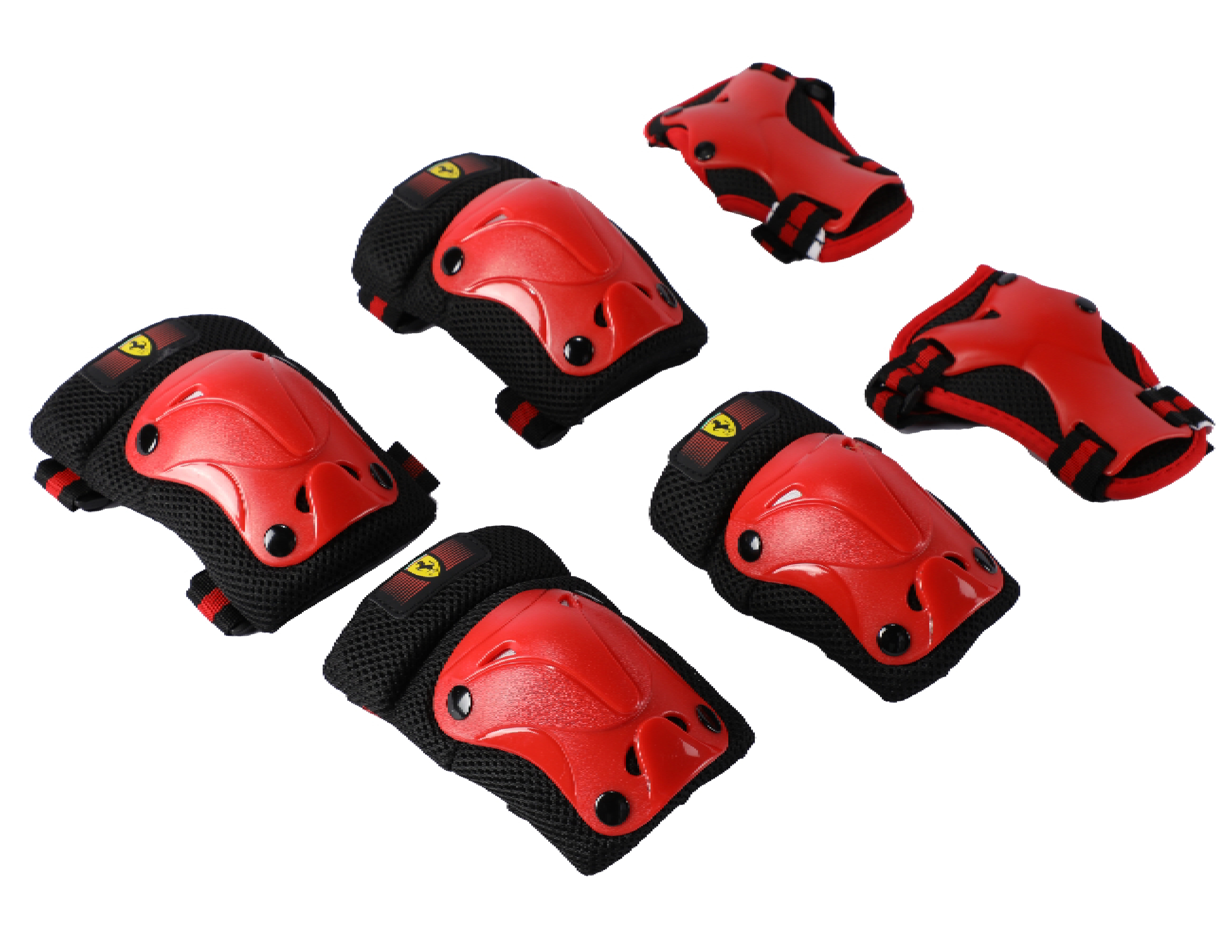 Czerwono-czarny sprzęt ochronny z logo Ferrari.