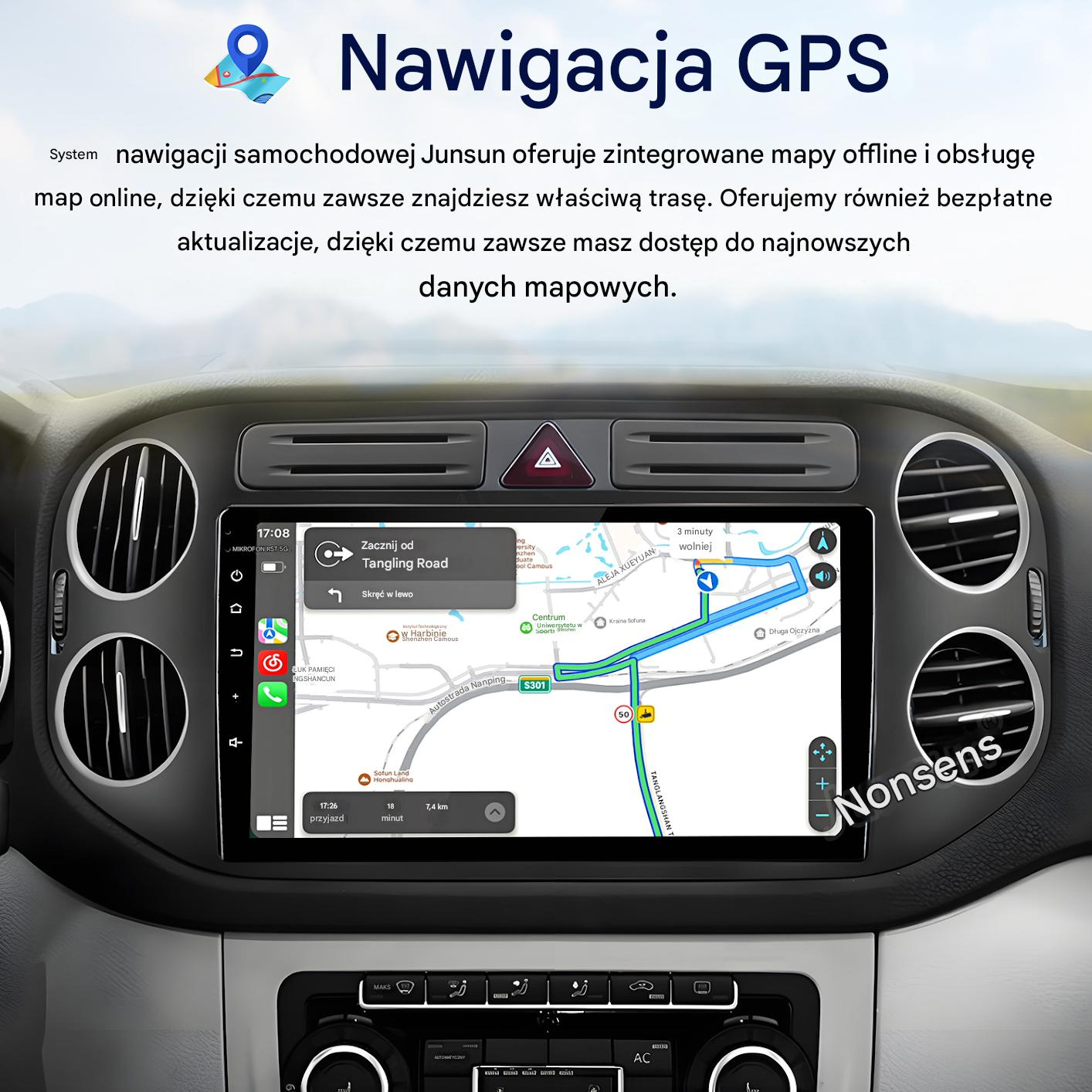 Samochodowy system nawigacji GPS pokazuje trasę na ekranie.