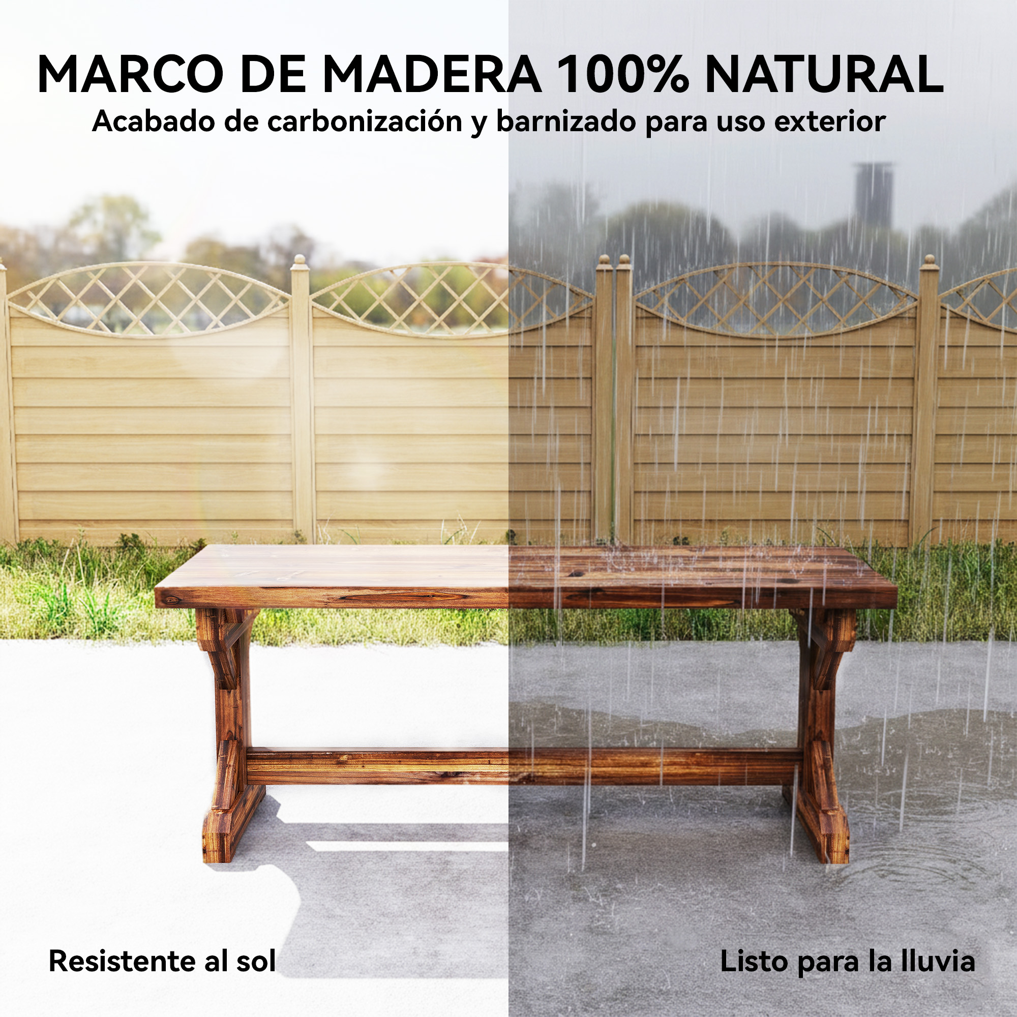 Marco de madera 100% natural, tratado para exterior.