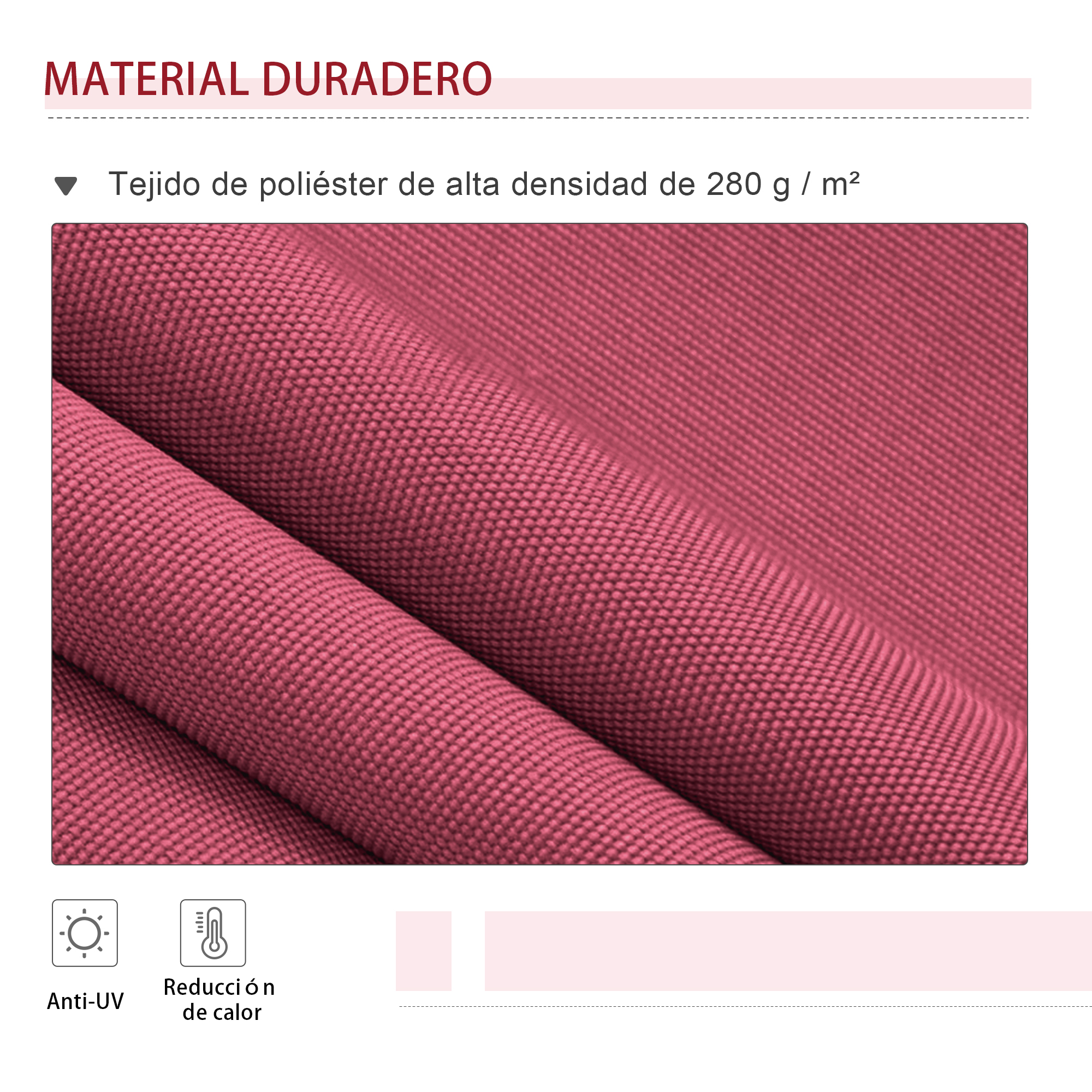 Tejido de poliéster rojo de alta densidad, 280 g/m².