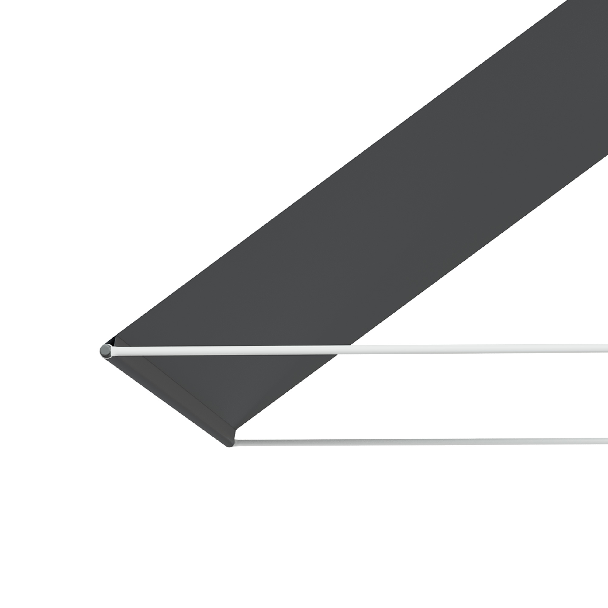 Toldo gris oscuro con barra blanca sobre fondo blanco.