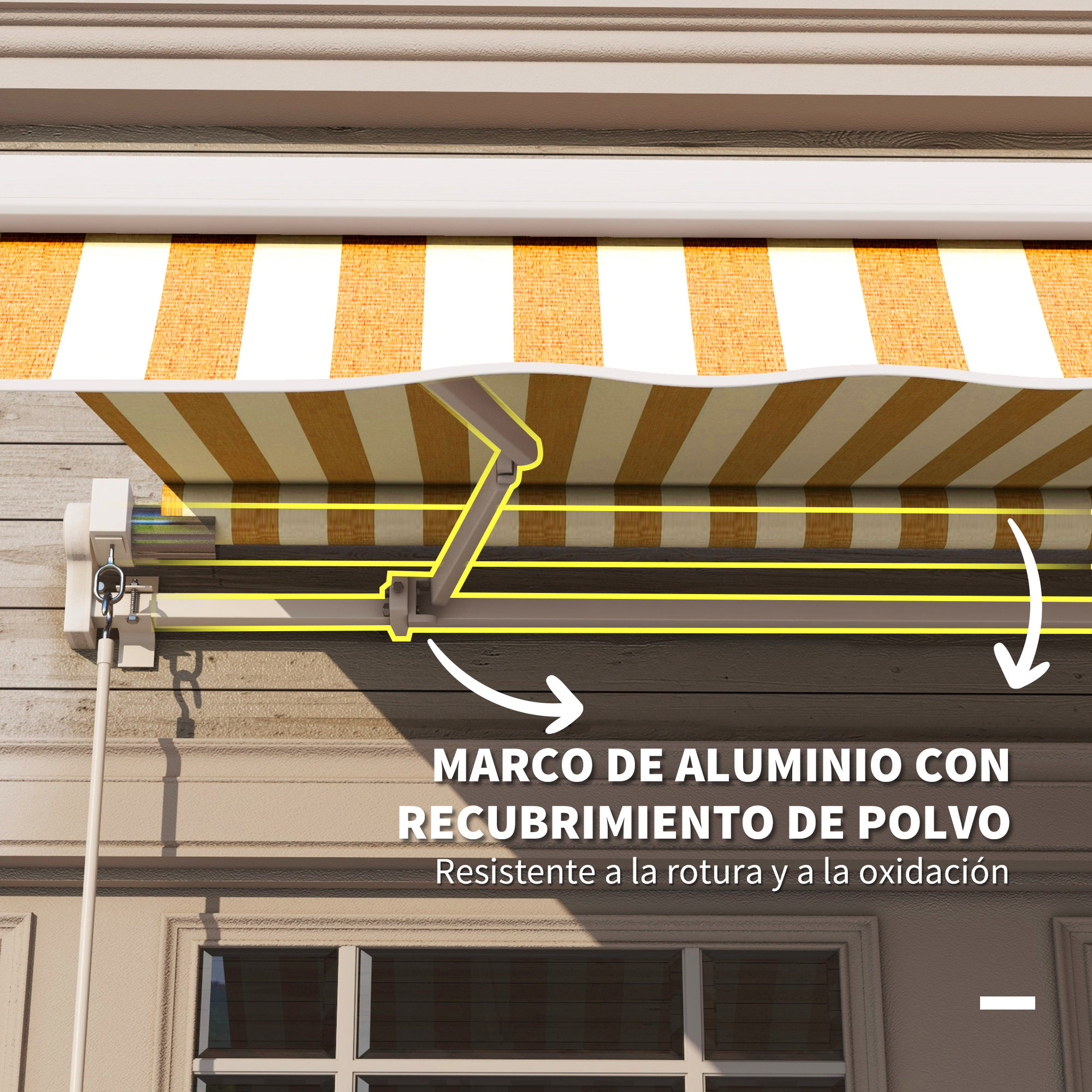Brazo de toldo retráctil de aluminio con recubrimiento en polvo.