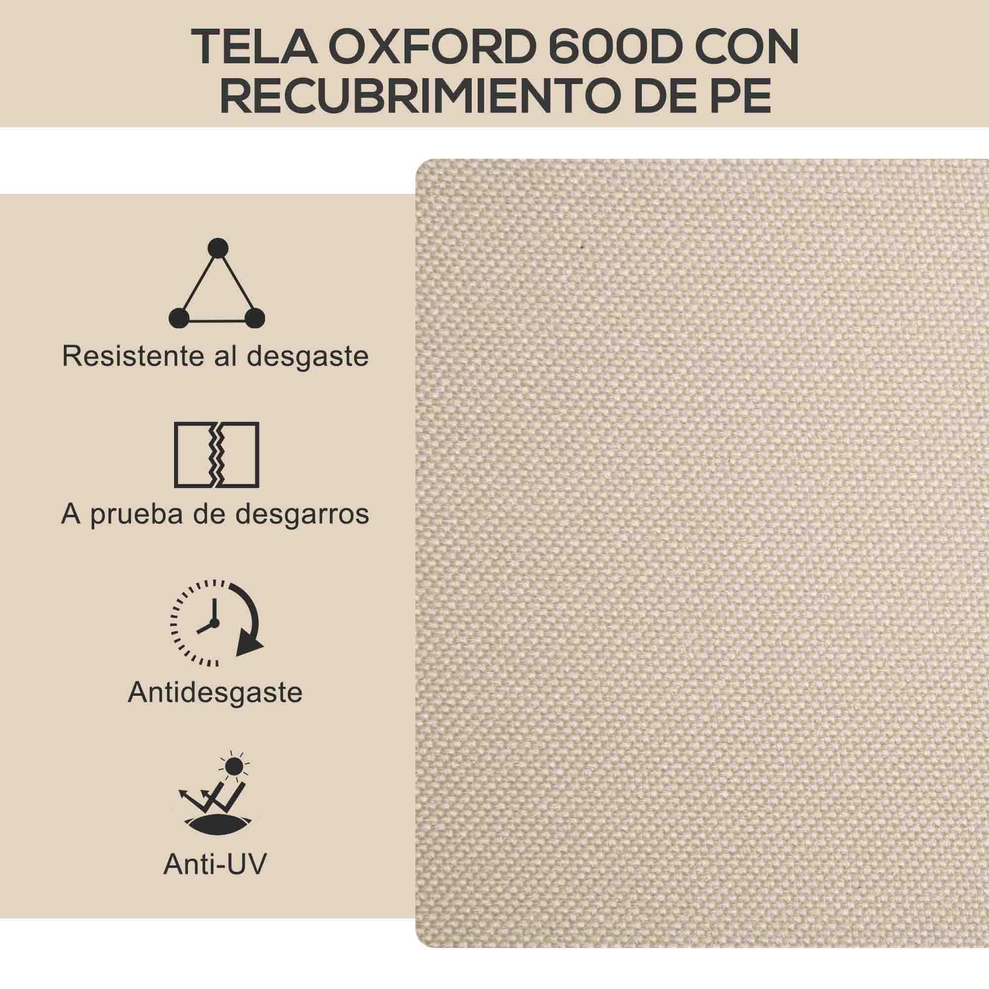 Tela Oxford 600D beige con recubrimiento de PE, resistente al desgaste y roturas.