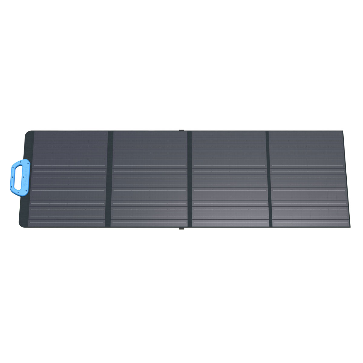 Ein zusammenklappbares Solarpanel mit blauem Griff.