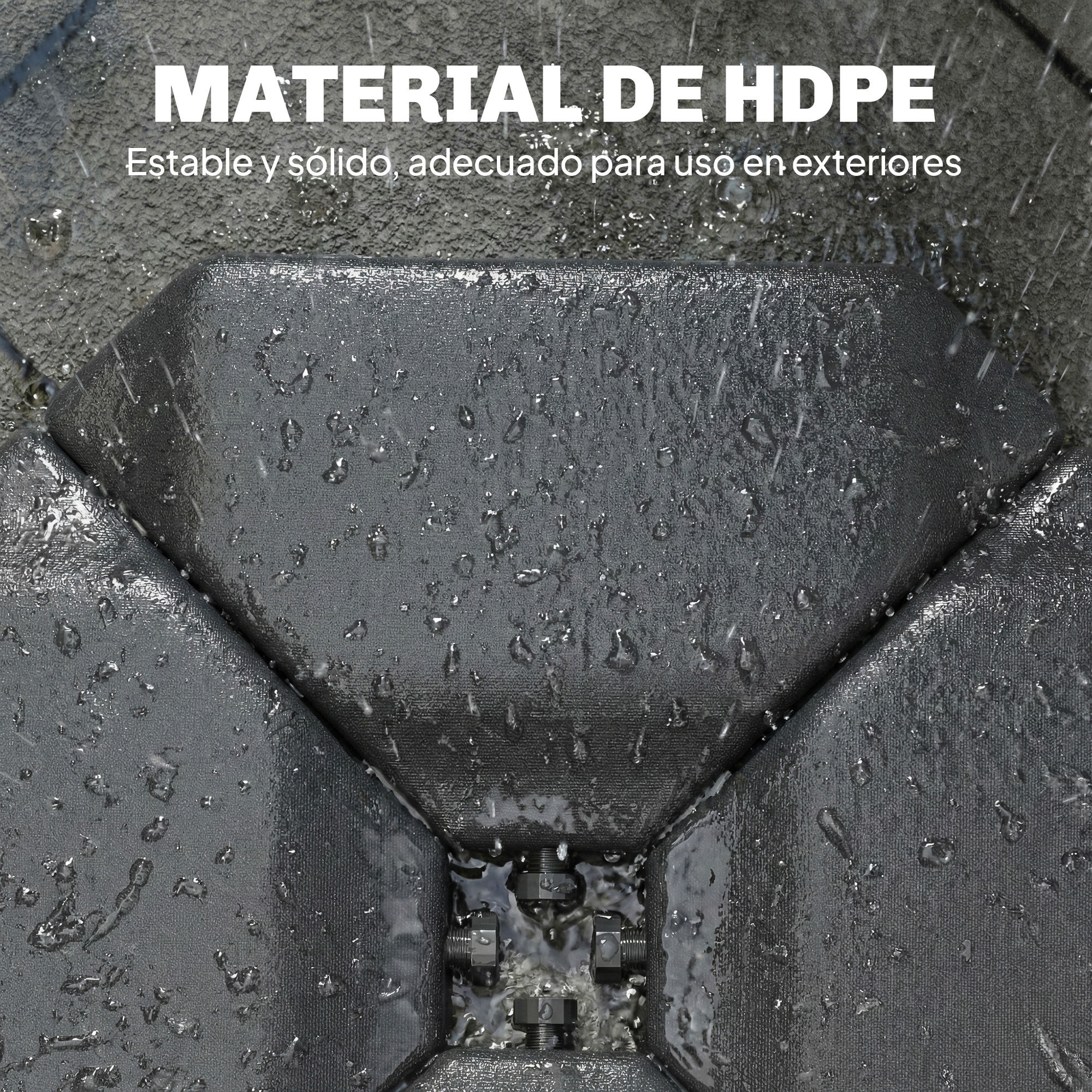 Tejido de HDPE gris con gotas de agua y pernos.