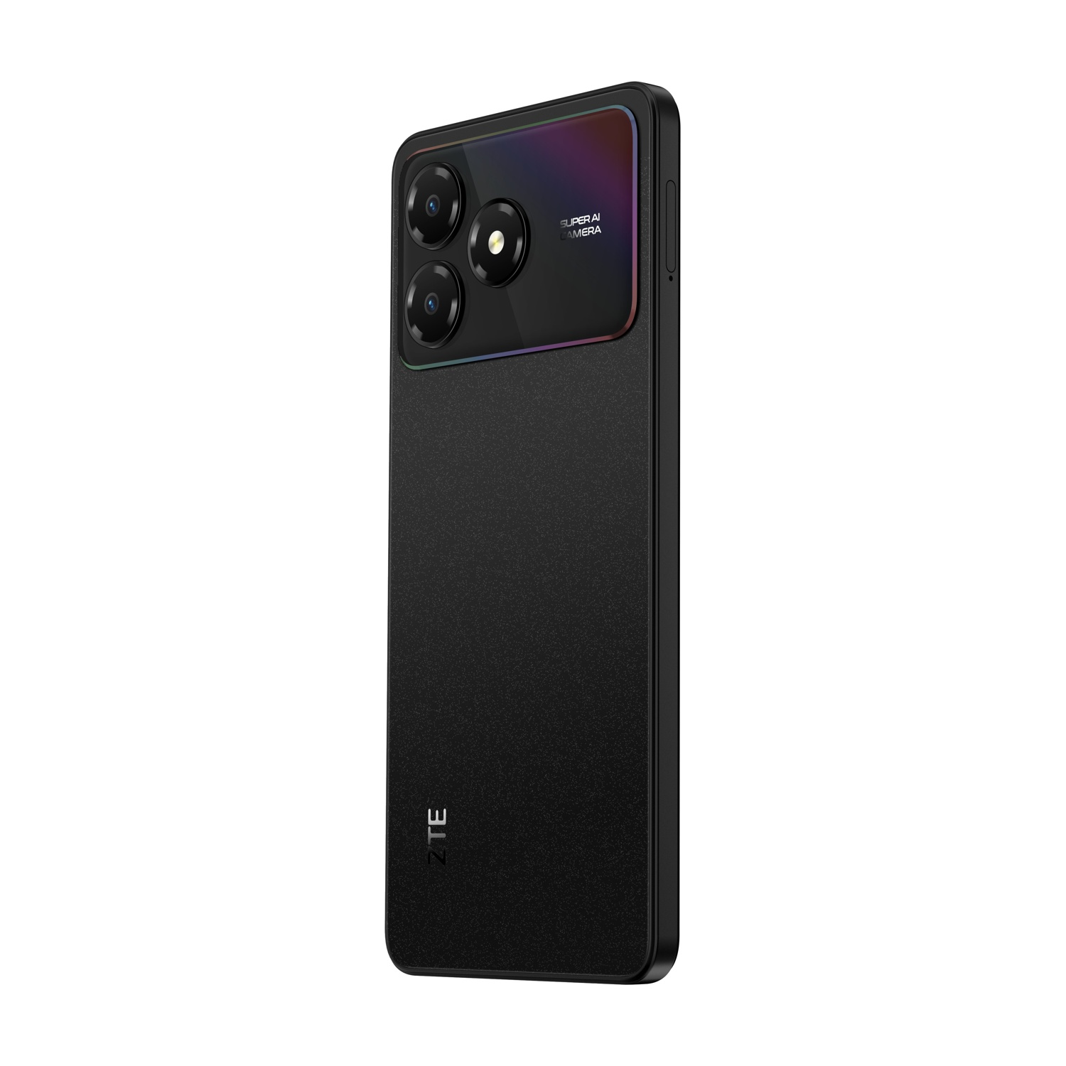 Czarny smartfon z potrójnym aparatem i napisem „SUPER AI CAMERA”.