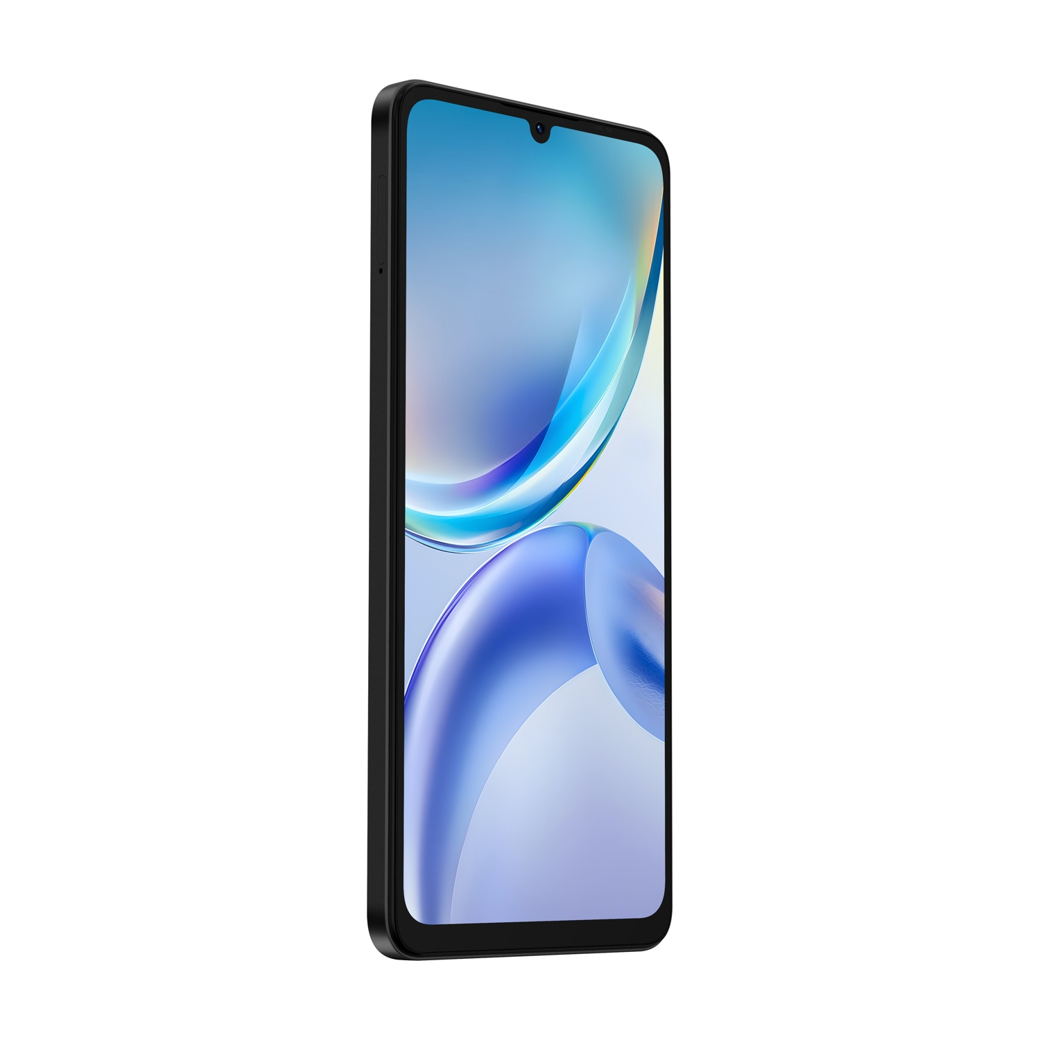 Czarny smartfon z falistym wzorem na ekranie.